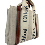 Chloe Brown Leather Trim/Linen Canvas Woody Small Tote