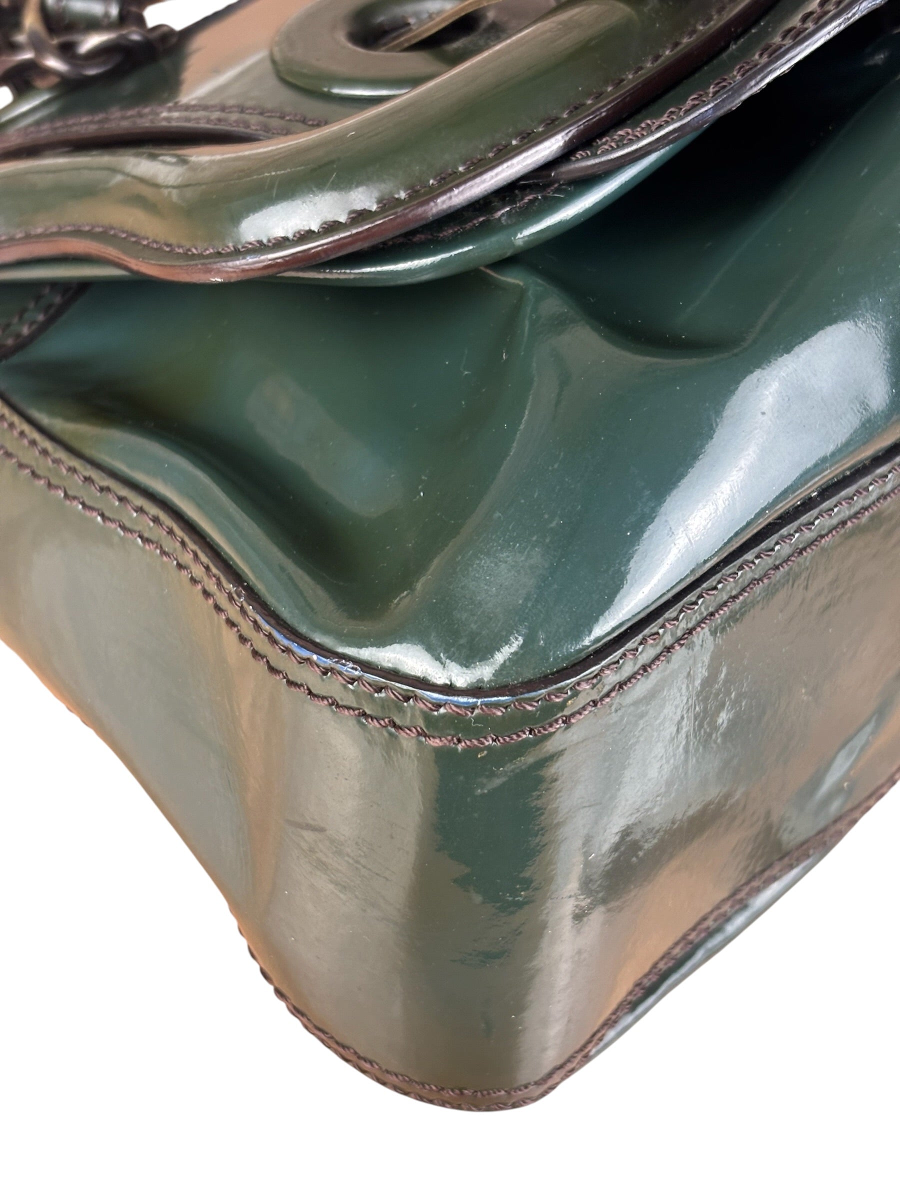Fendi Vintage Green Patent Leather B Handbag