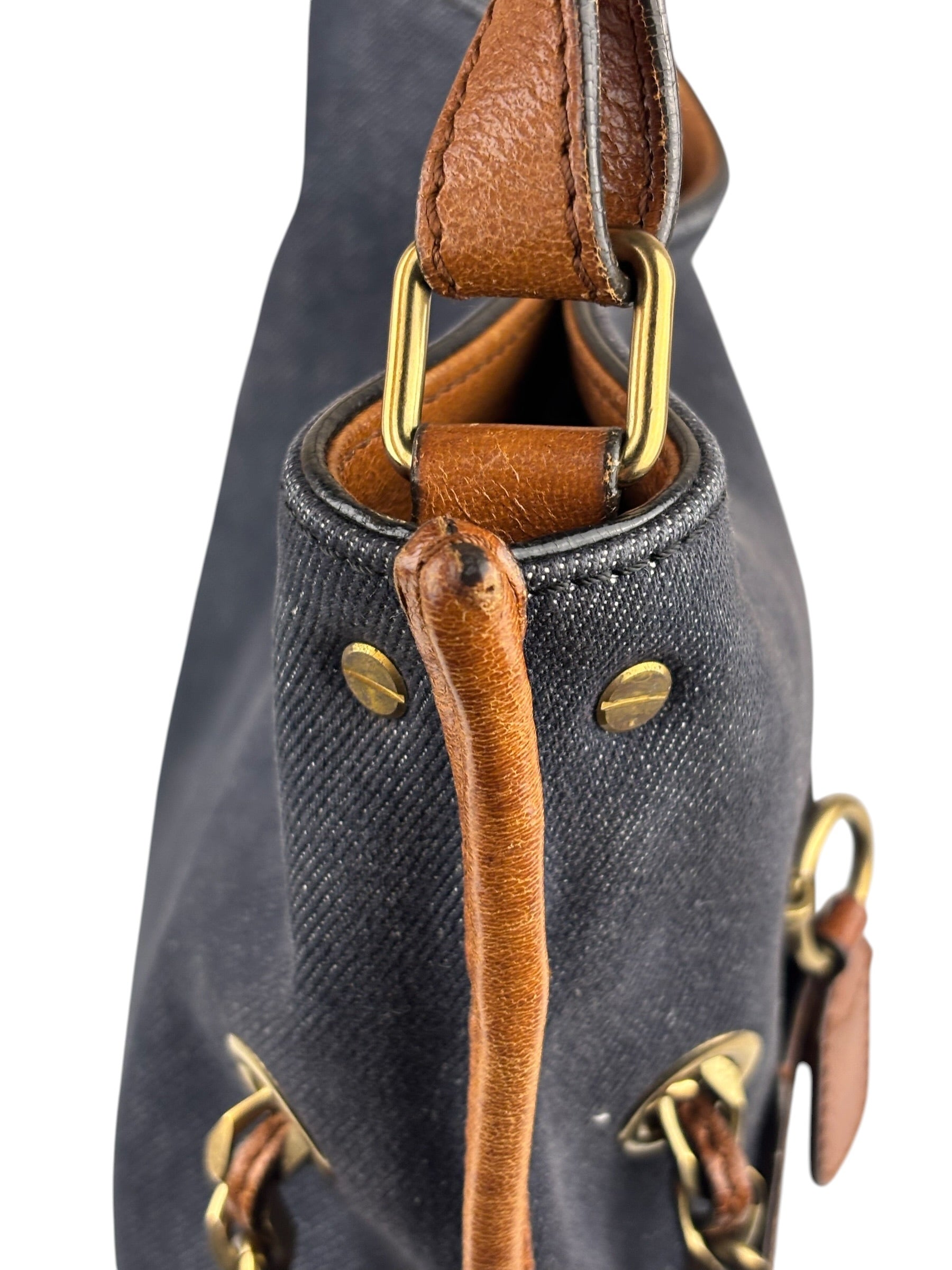 Chloe Dark Gray/Blue Harley Denim/Leather Crossbody Bag