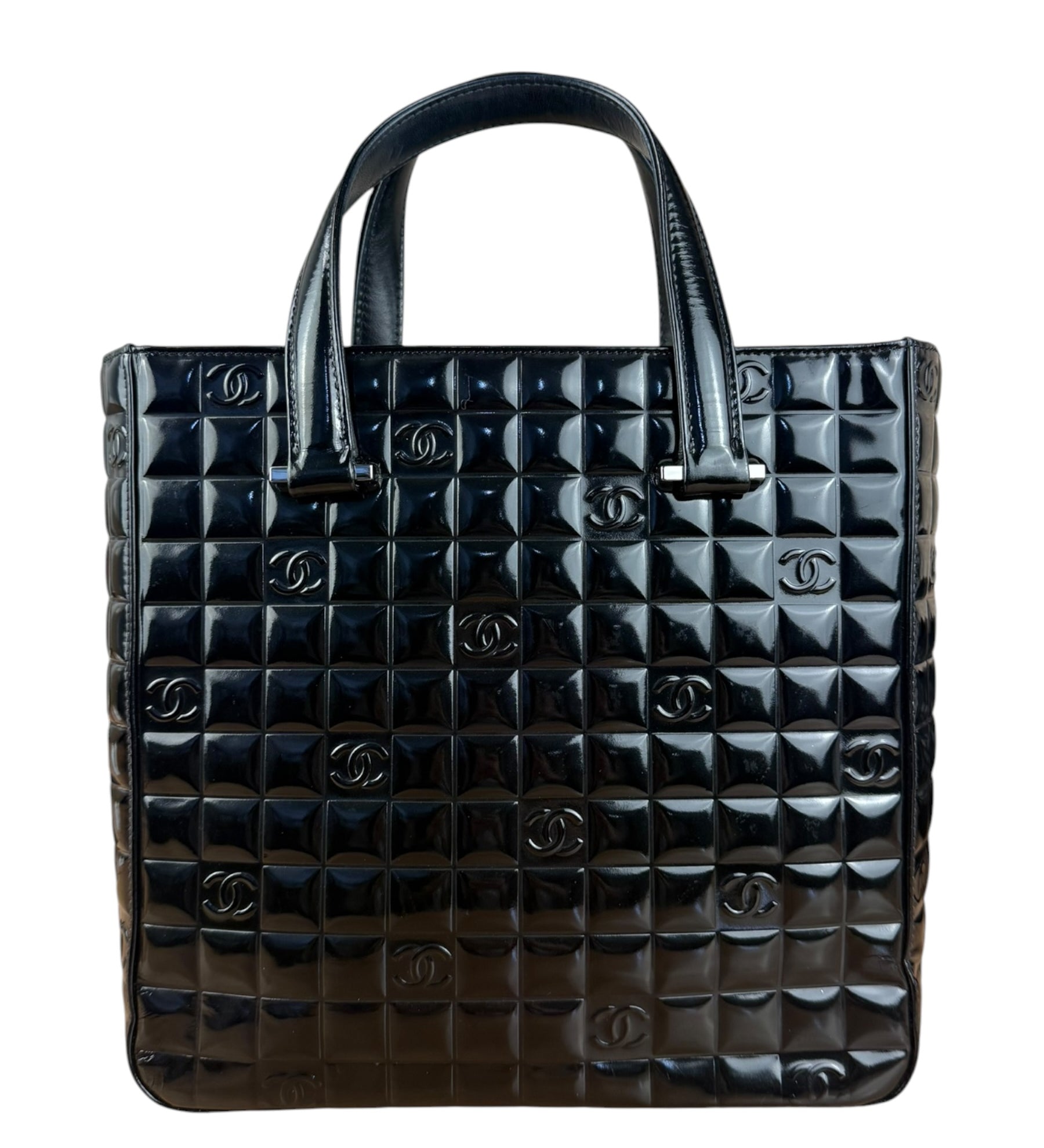 Chanel Black Patent Chocolate Bar Tote Bag 2002