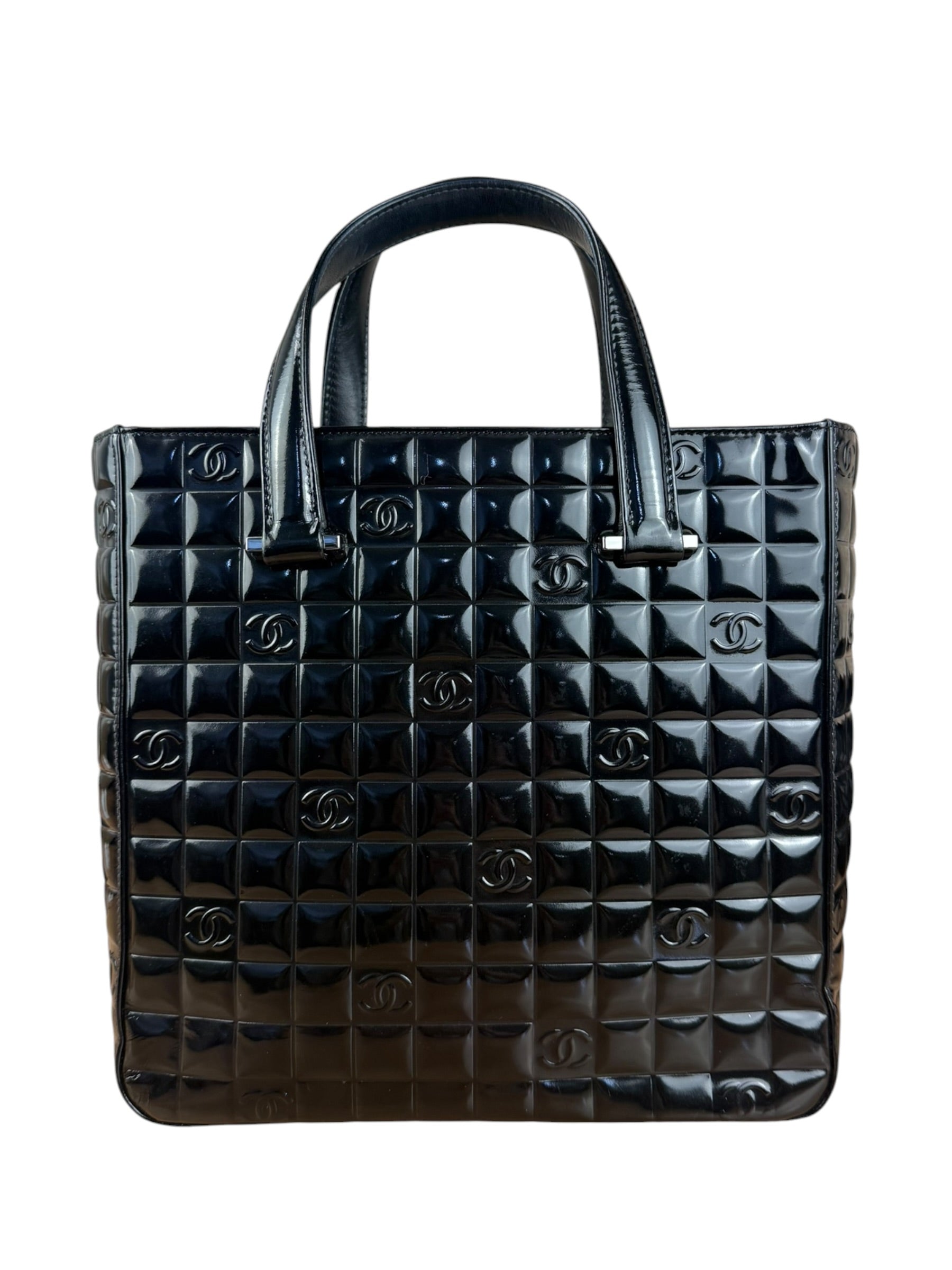 Chanel Black Patent Chocolate Bar Tote Bag 2002