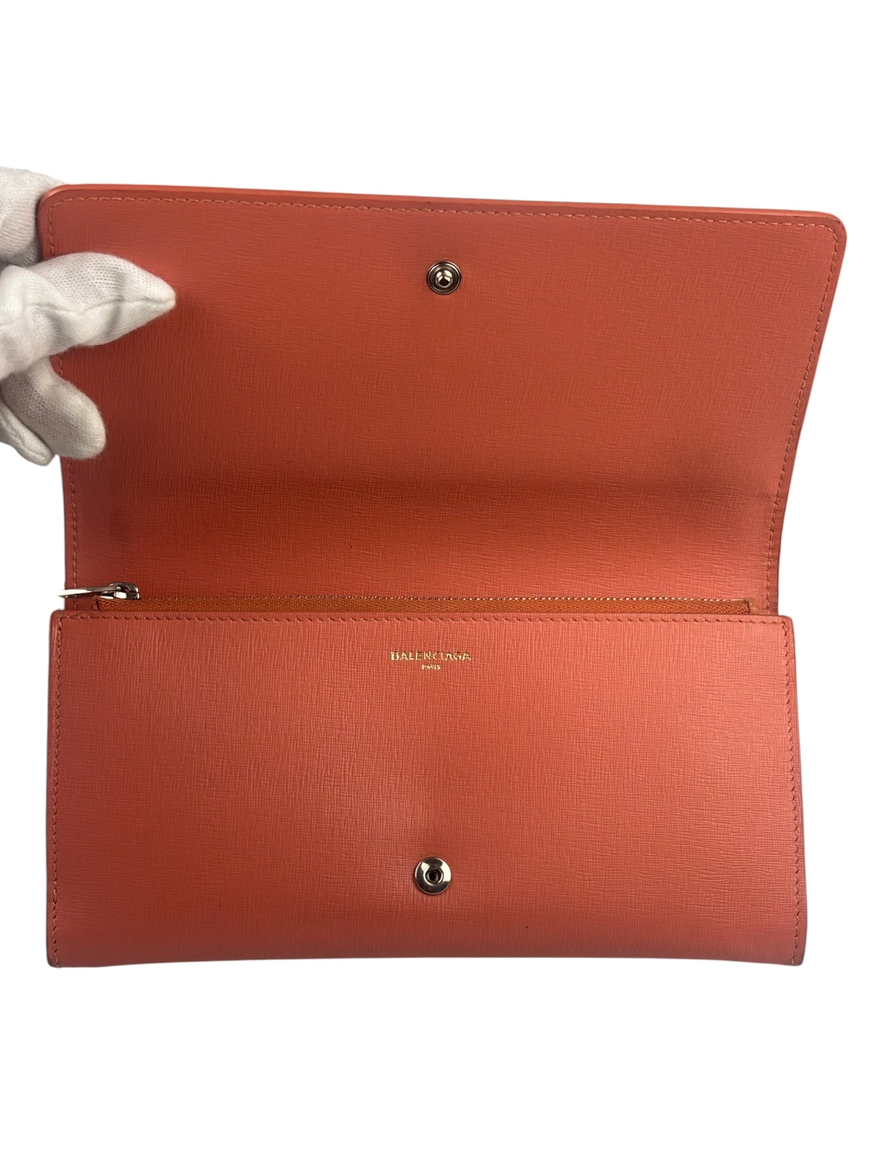 Balenciaga Salmon Pink Leather Essential Money Flap Wallet