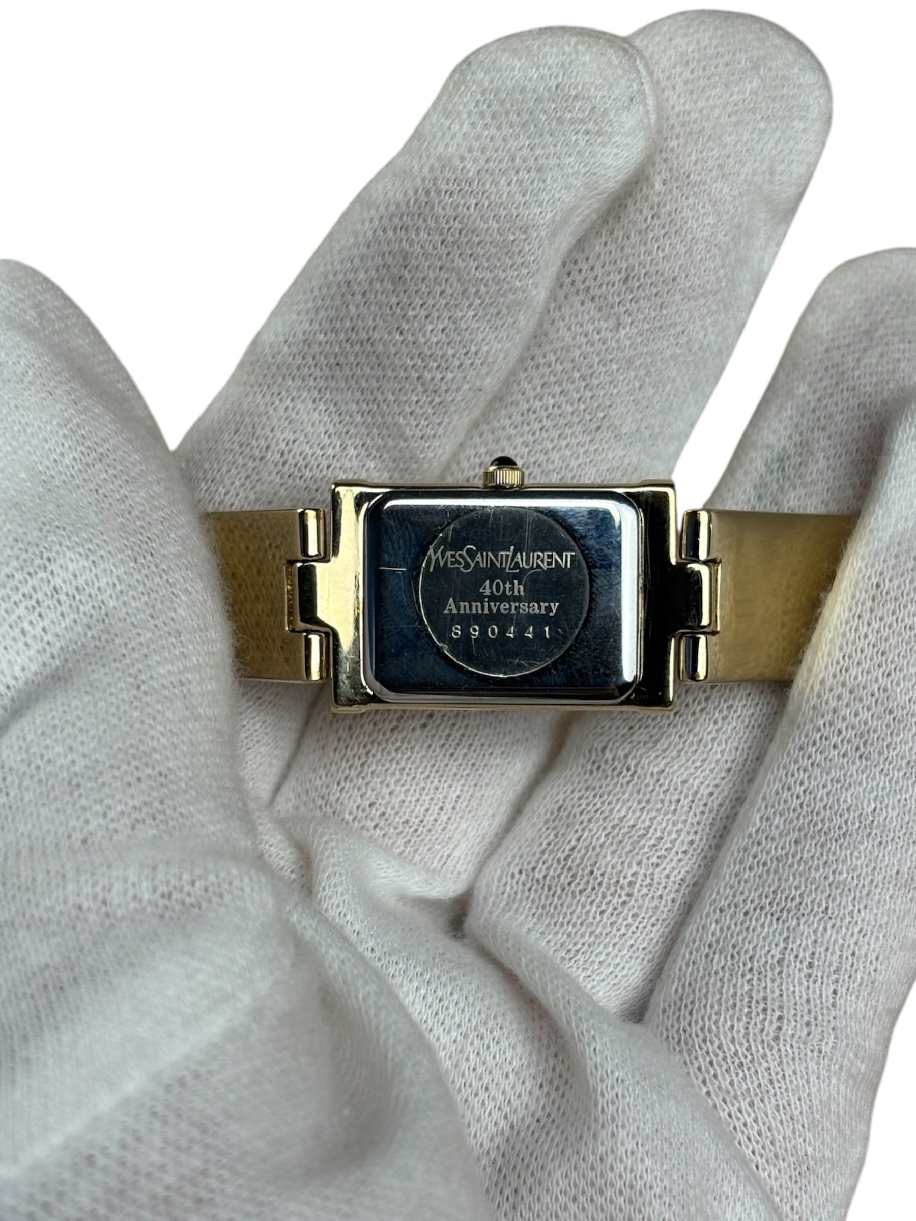 YSL Mother of Pearl Dial 40th Anniversary Gold Bangle