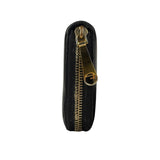 Fendi Black Leather F Logo Zip-Around Long Wallet