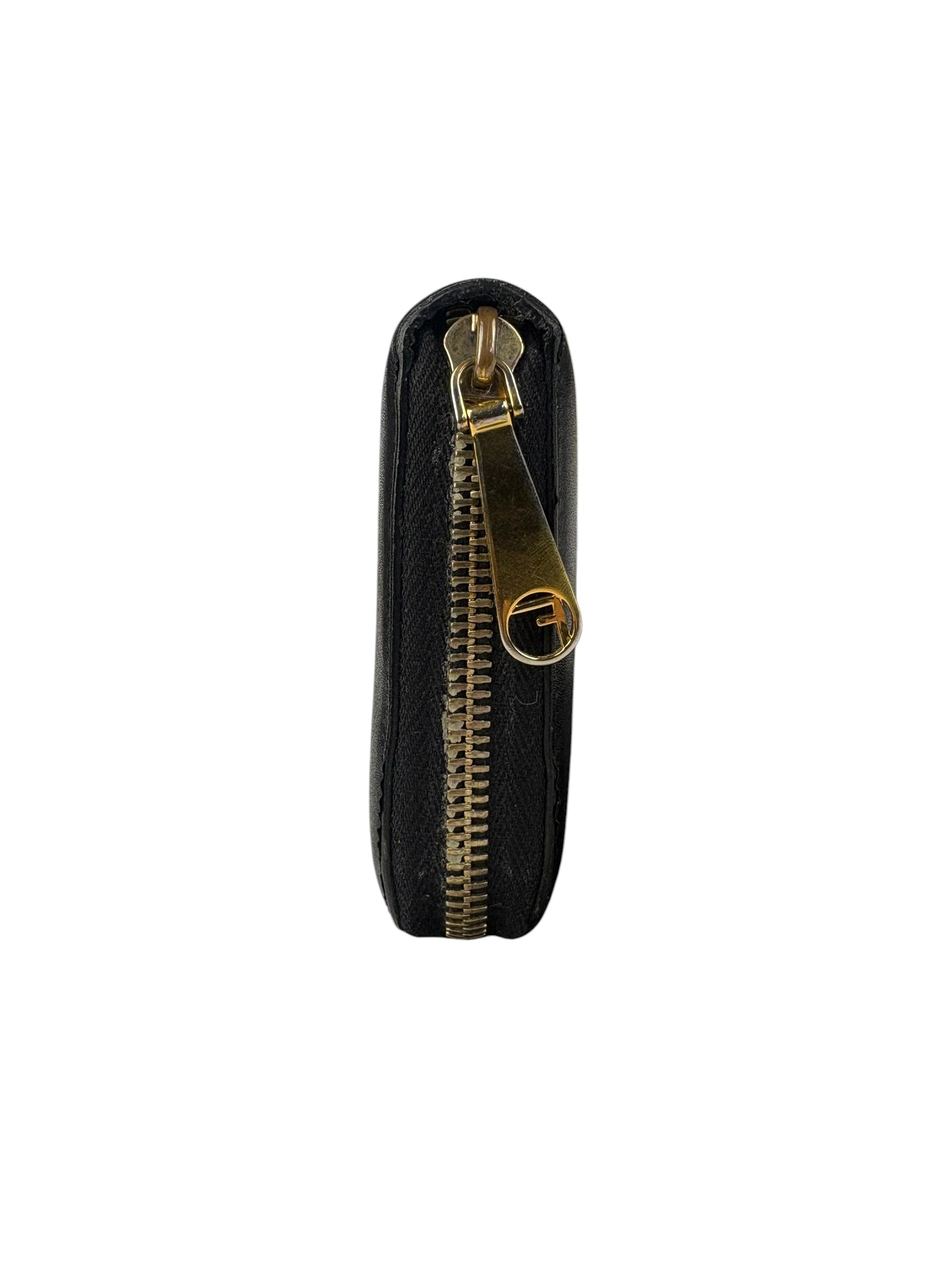 Fendi Black Leather F Logo Zip-Around Long Wallet
