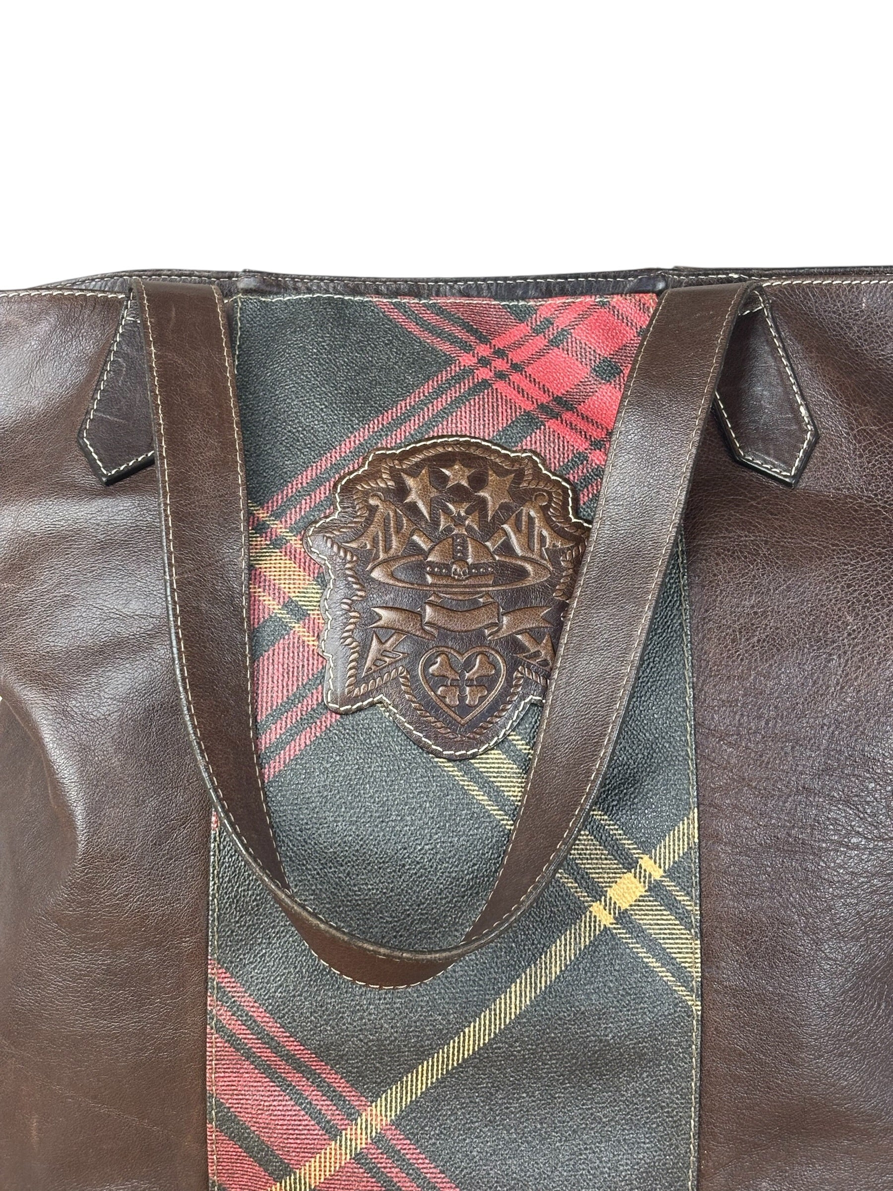 Vivienne Westwood Brown Leather Tartan Shoulder/Tote Bag