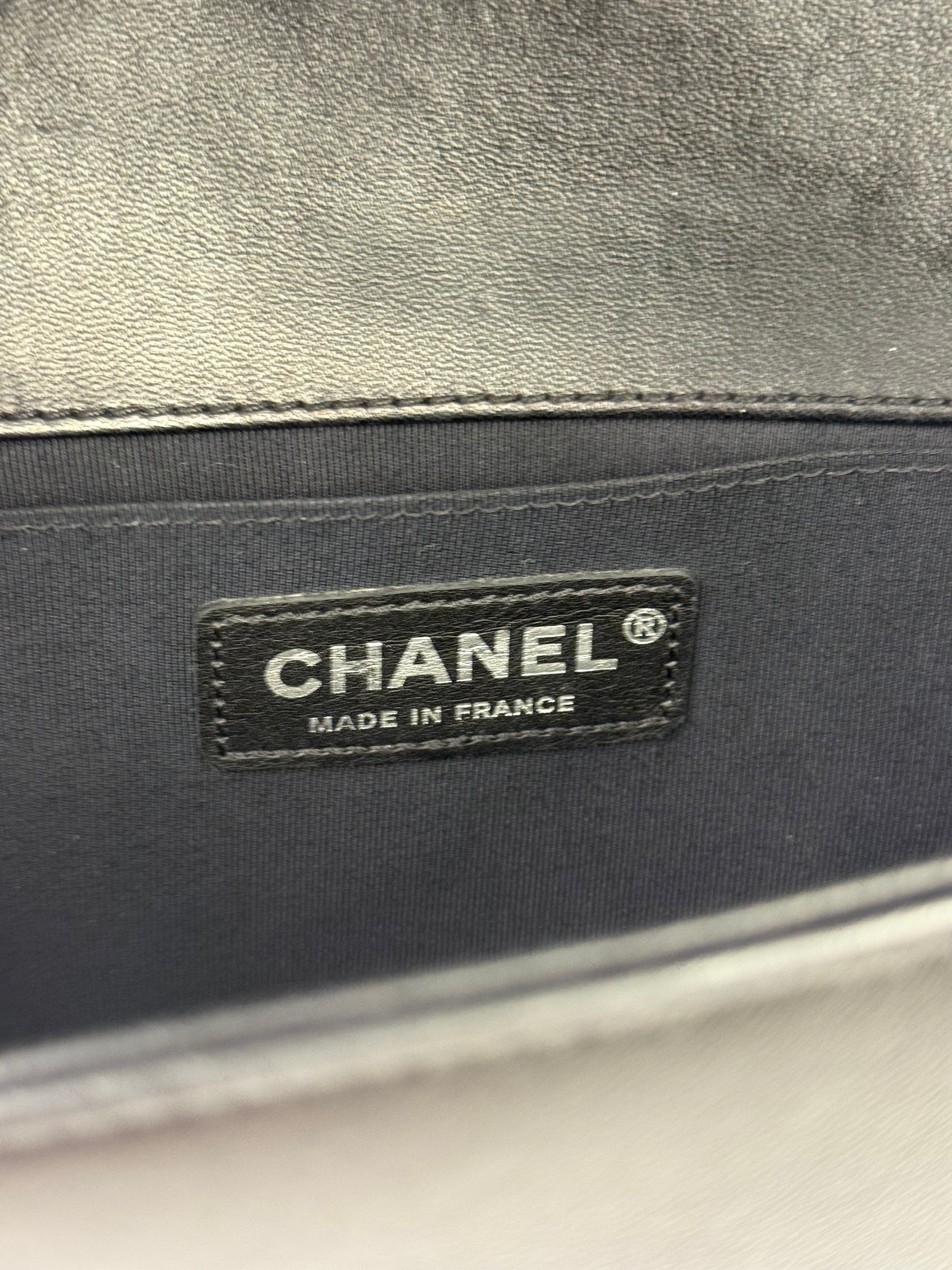 Chanel Black Leather Diamond Quilted Medium Boy Bag 2012