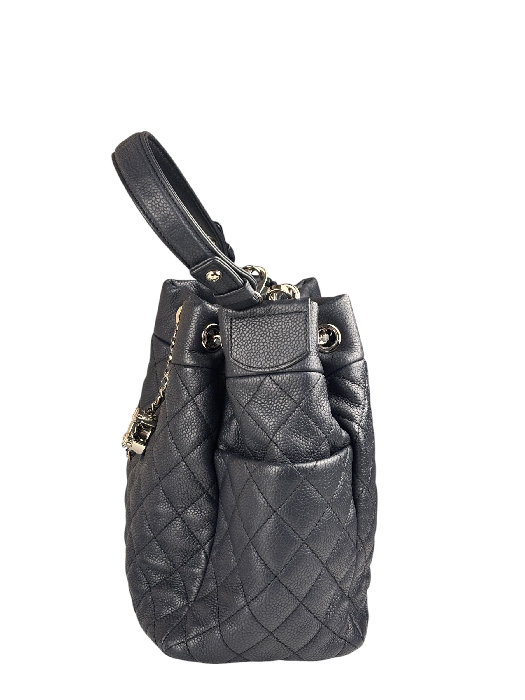 Chanel Navy Blue Leather Drawstring Bucket Two-Way Bag 2018
