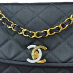 Chanel Vintage CC Black Satin Half-Moon Flap Bag 1991