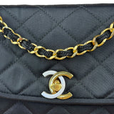 Chanel Vintage CC Black Satin Half-Moon Flap Bag 1991