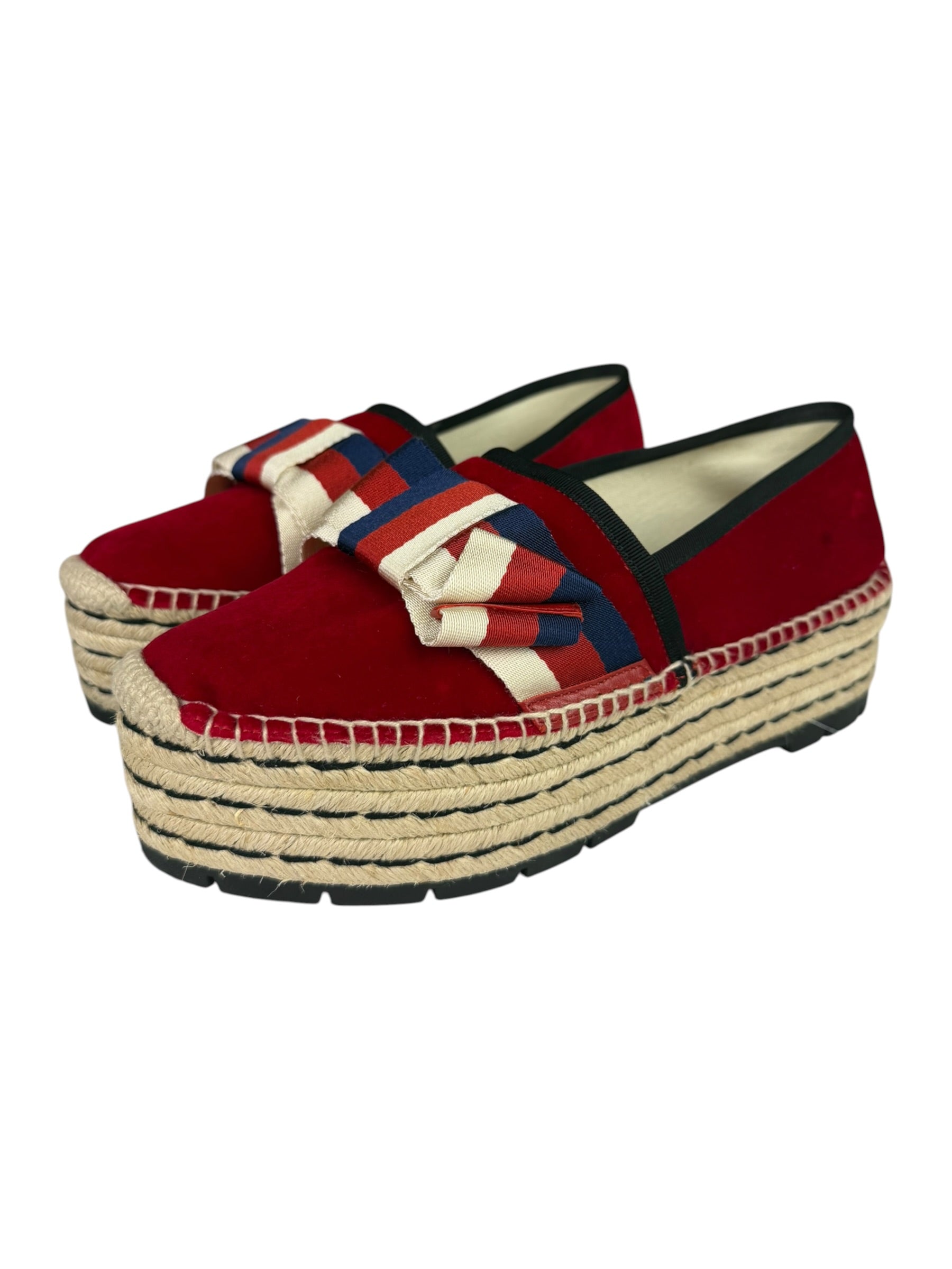Gucci Red Velvet Pilar Platform Espadrilles