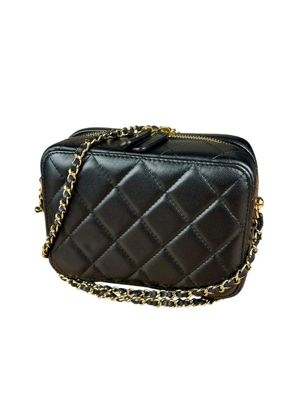 Chanel Mini Golden Plate Quilted Vanity Bag