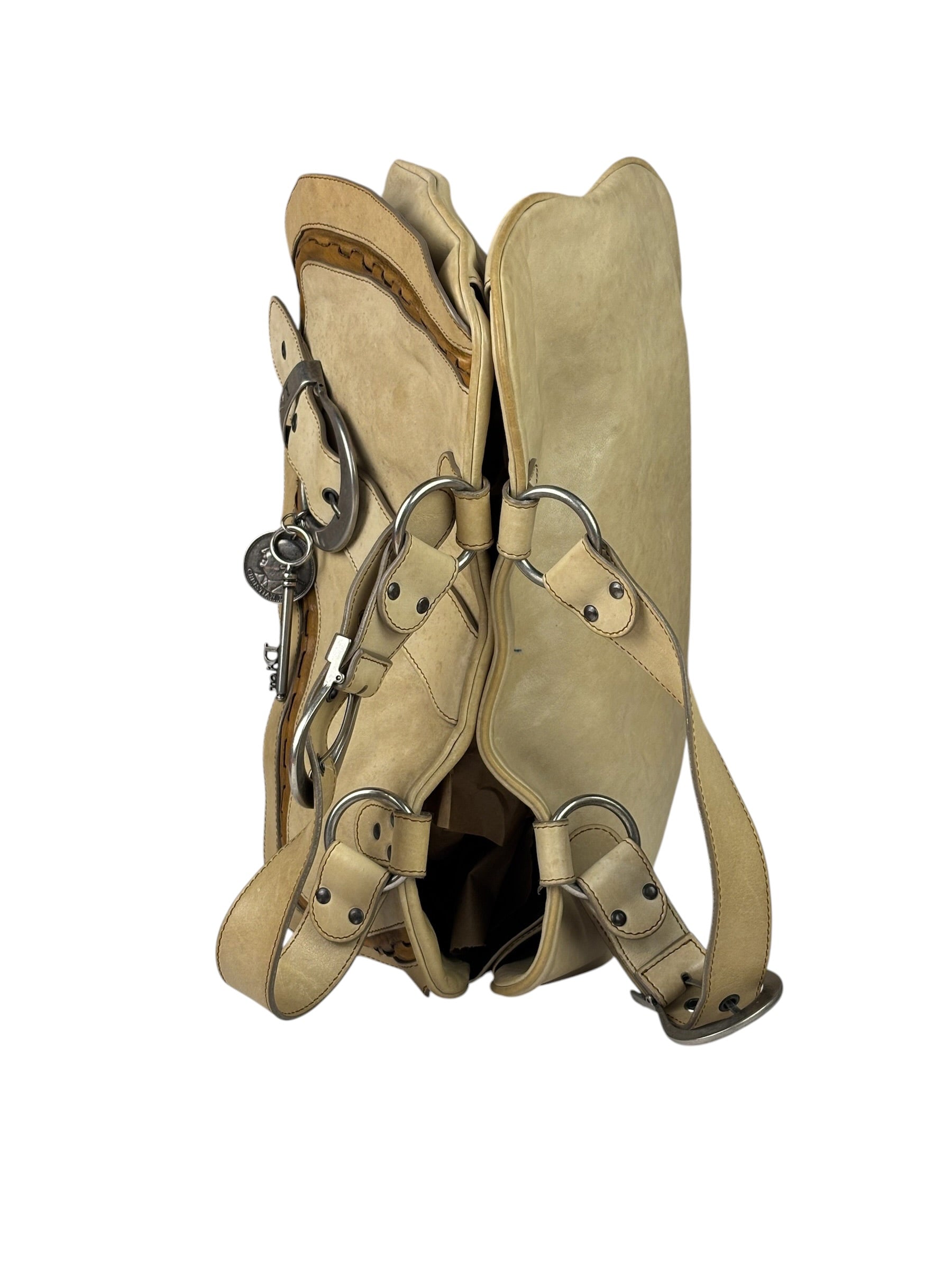 Christian Dior Beige Large Gaucho Double Saddle Shoulder Bag