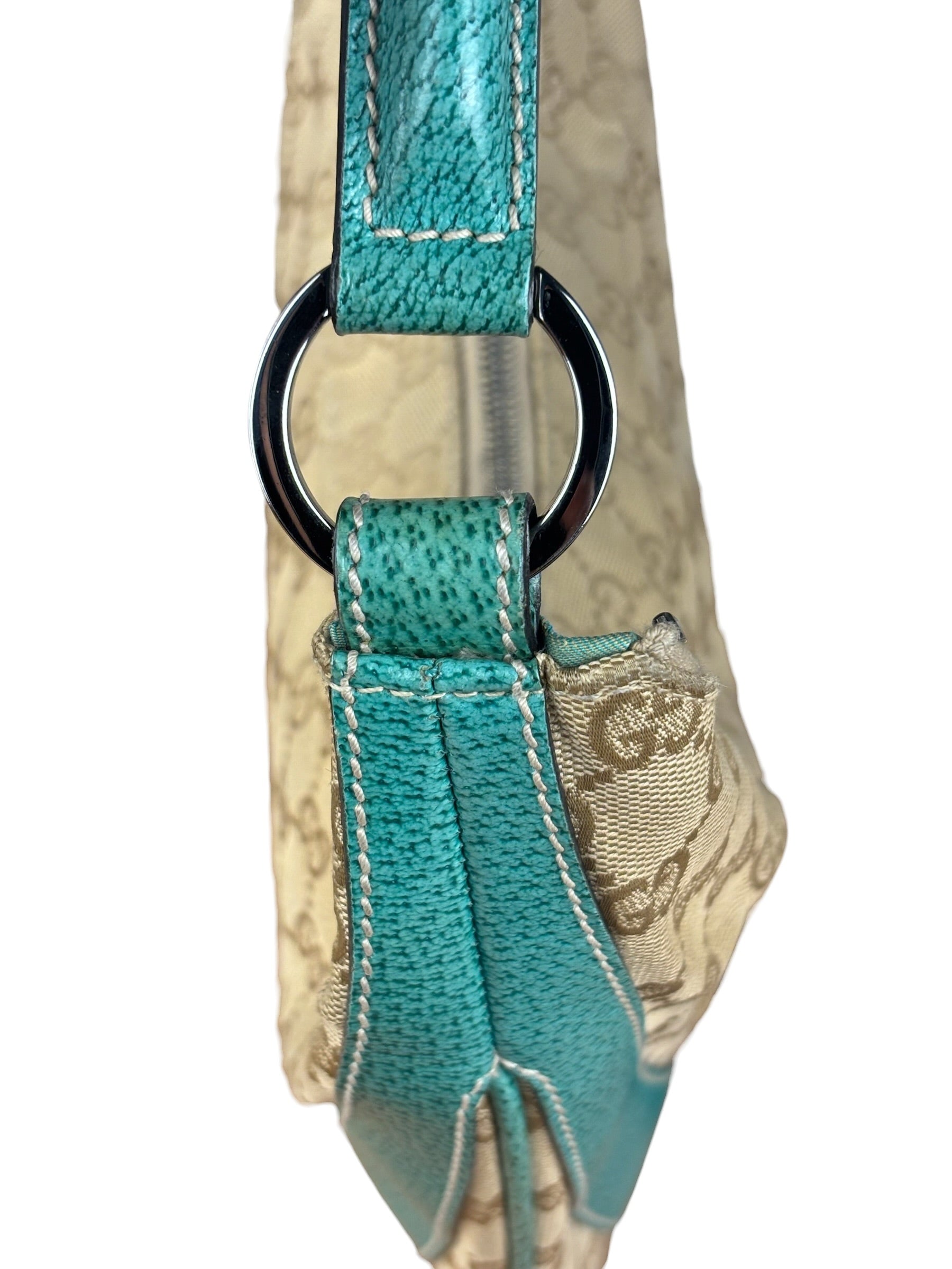 Gucci GG Vintage Canvas Turquoise Trim Hobo Bag