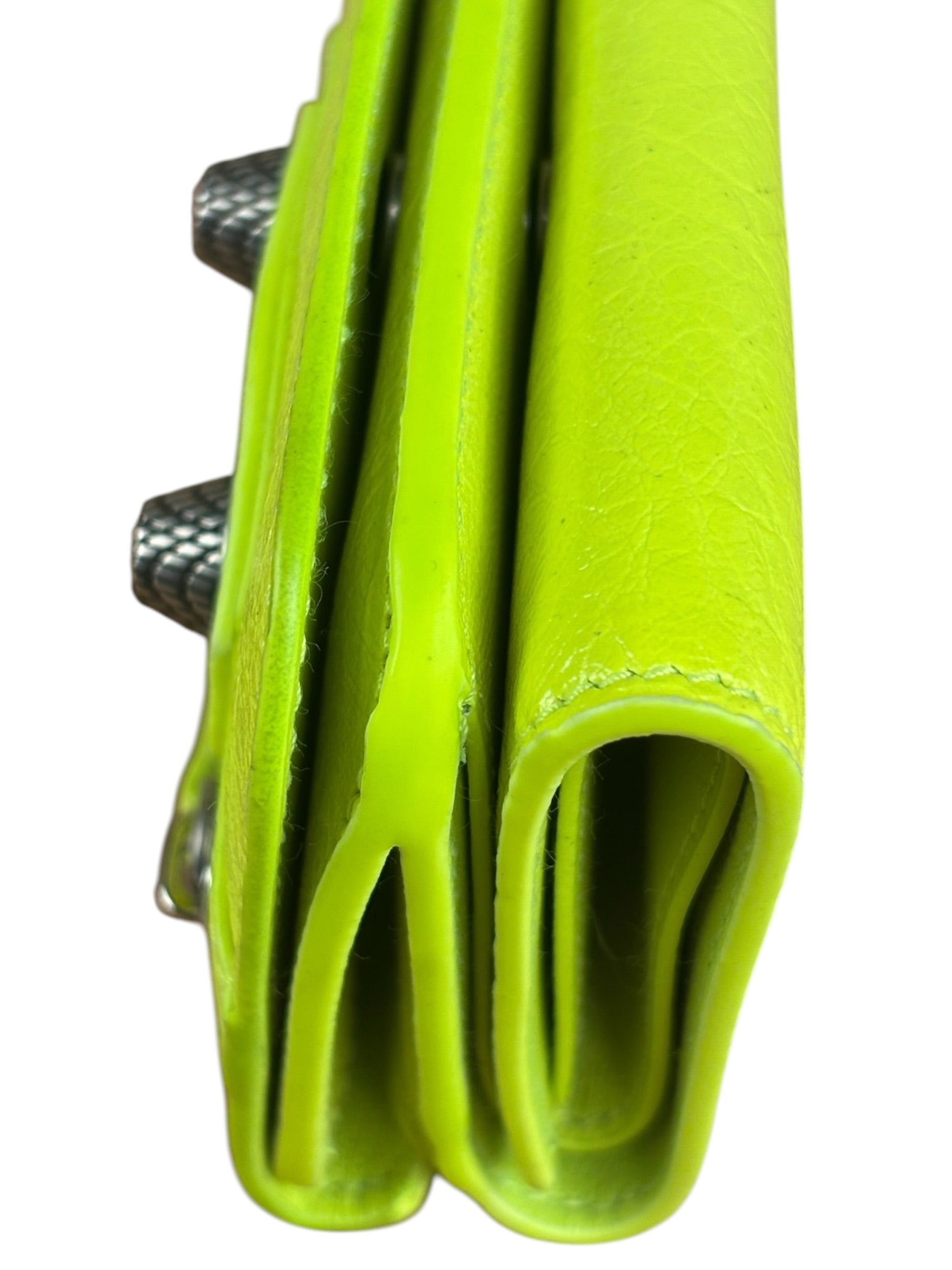 Balenciaga Fluo Neon Yellow Leather Cash Trifold Mini Wallet