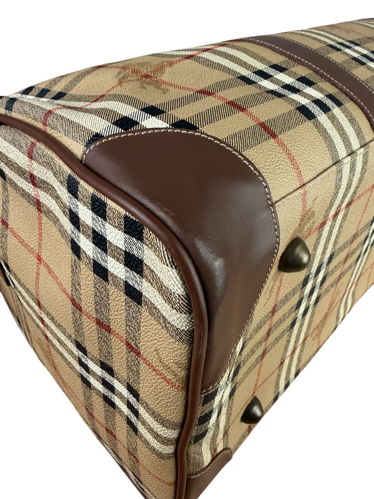 Burberry Beige/Brown Leather Haymarket House Check Boston Two-Way Bag