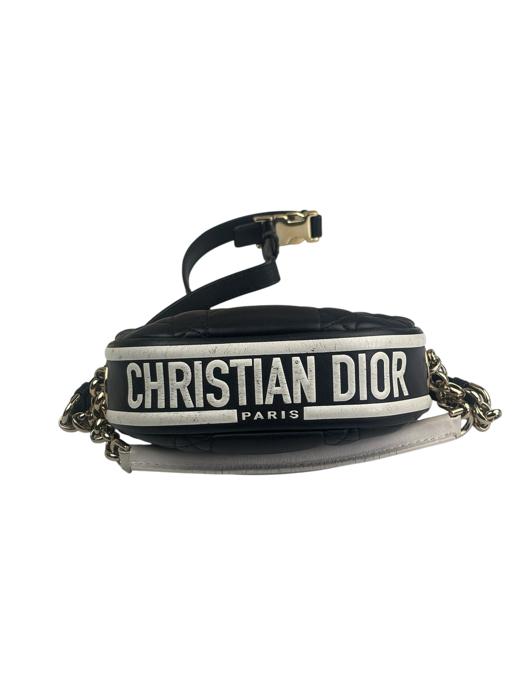 Christian Dior Black/White Quilted Leather Small Vibe Cannage Two-Way Hobo Bag
