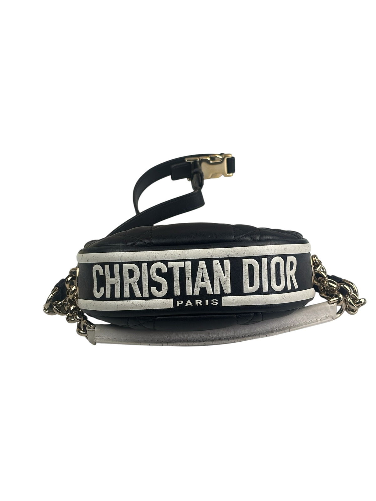 Christian Dior Black/White Quilted Leather Small Vibe Cannage Two-Way Hobo Bag