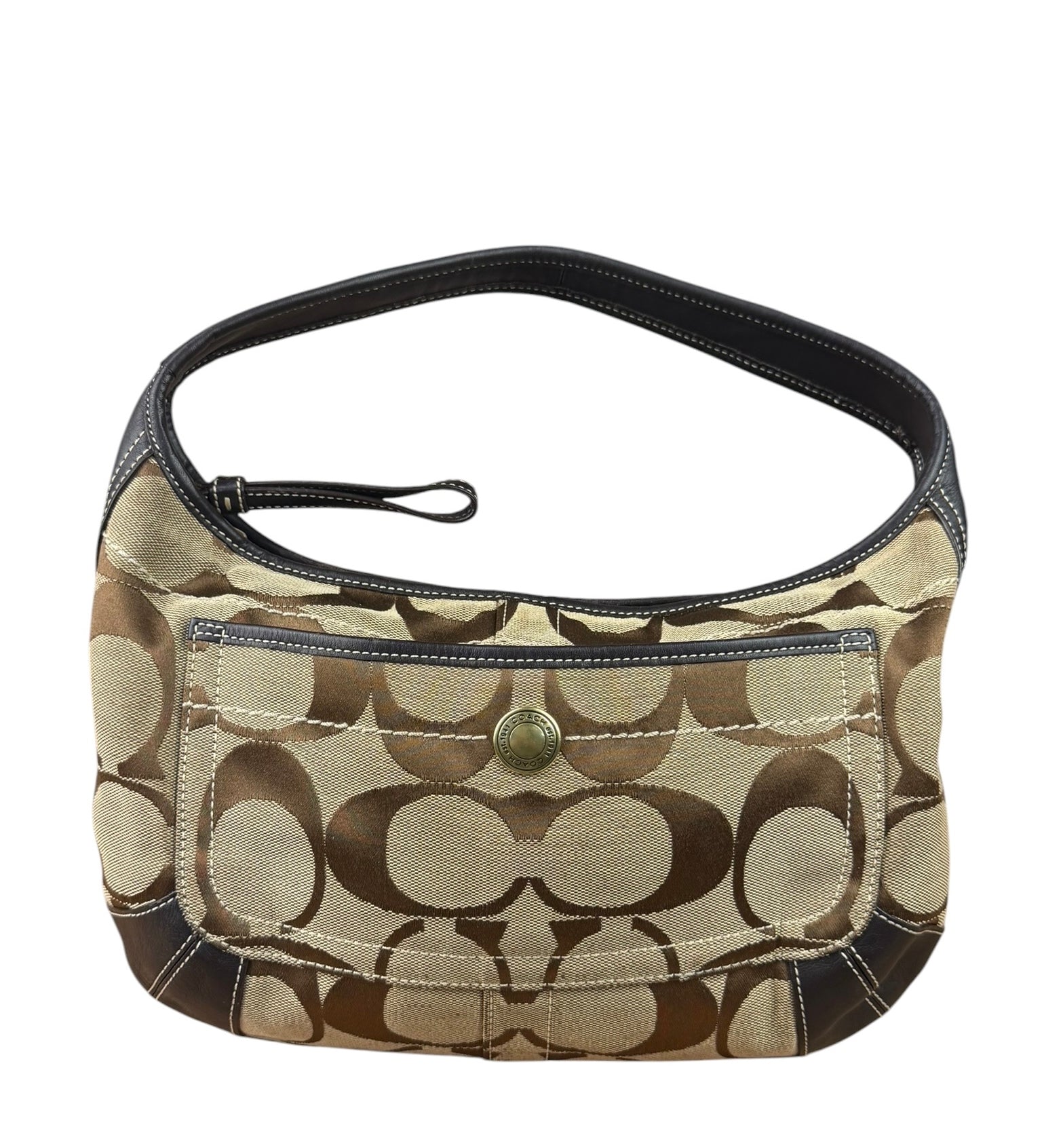 Coach Brown Leather Trim Signature Ergo Hobo Bag