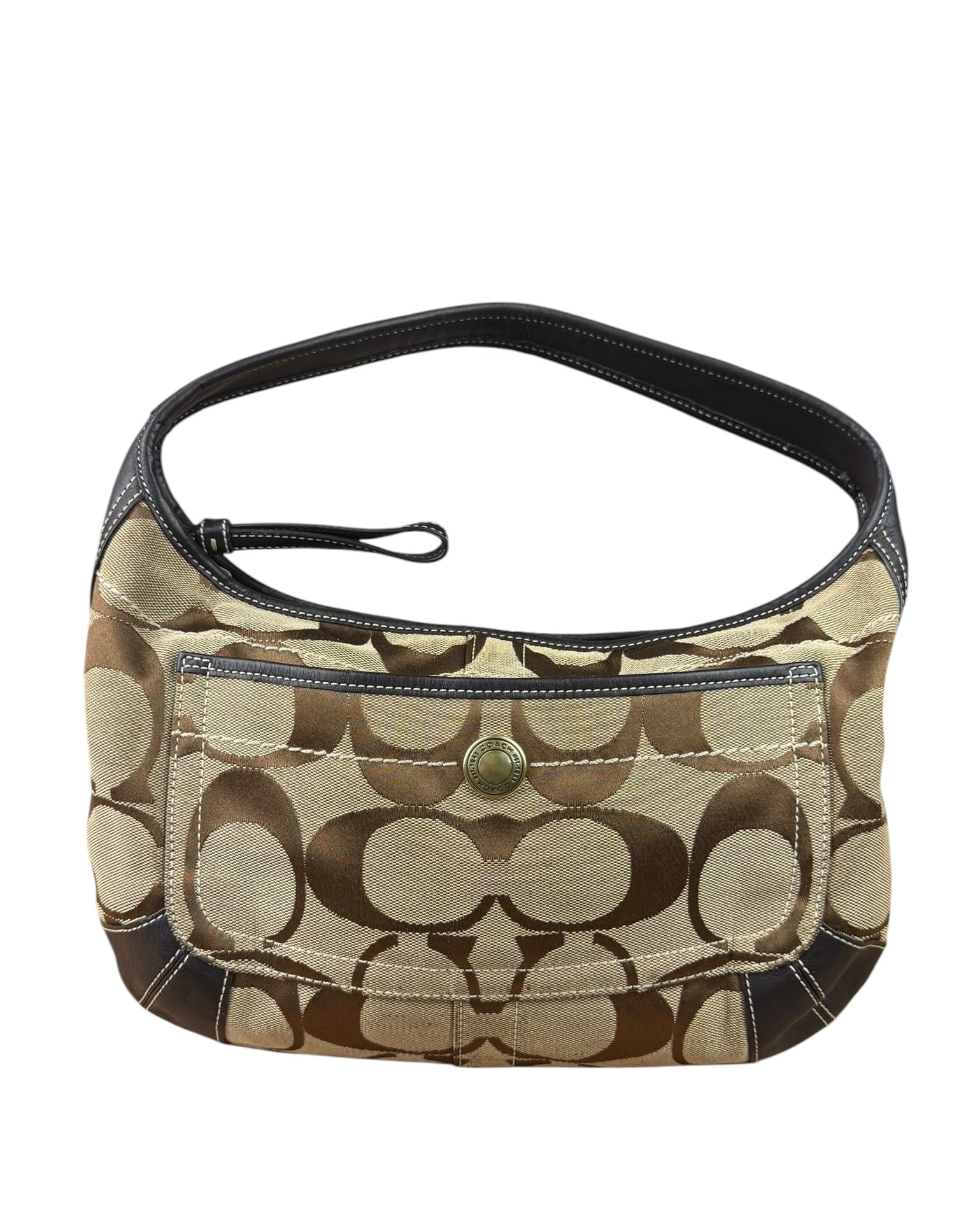 Coach Brown Leather Trim Signature Ergo Hobo Bag
