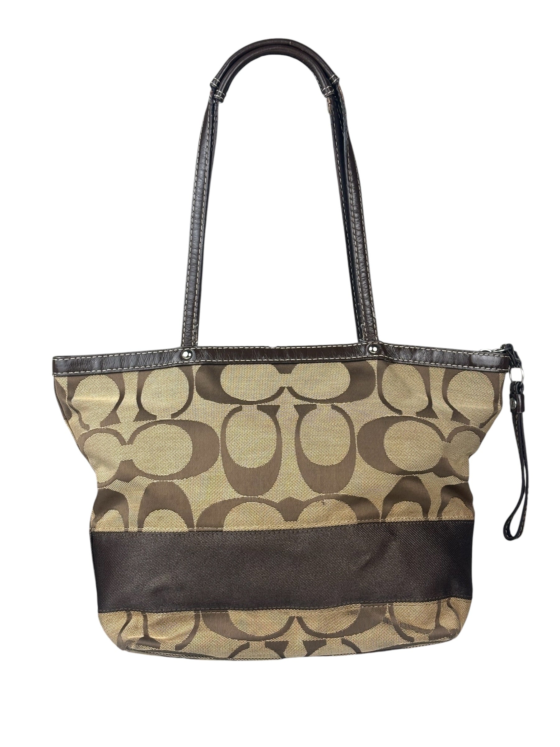 Coach Brown Leather Trim Signature Canvas Tote Bag