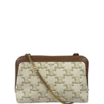 Celine Beige/Brown Leather Triomphe Chain Clutch