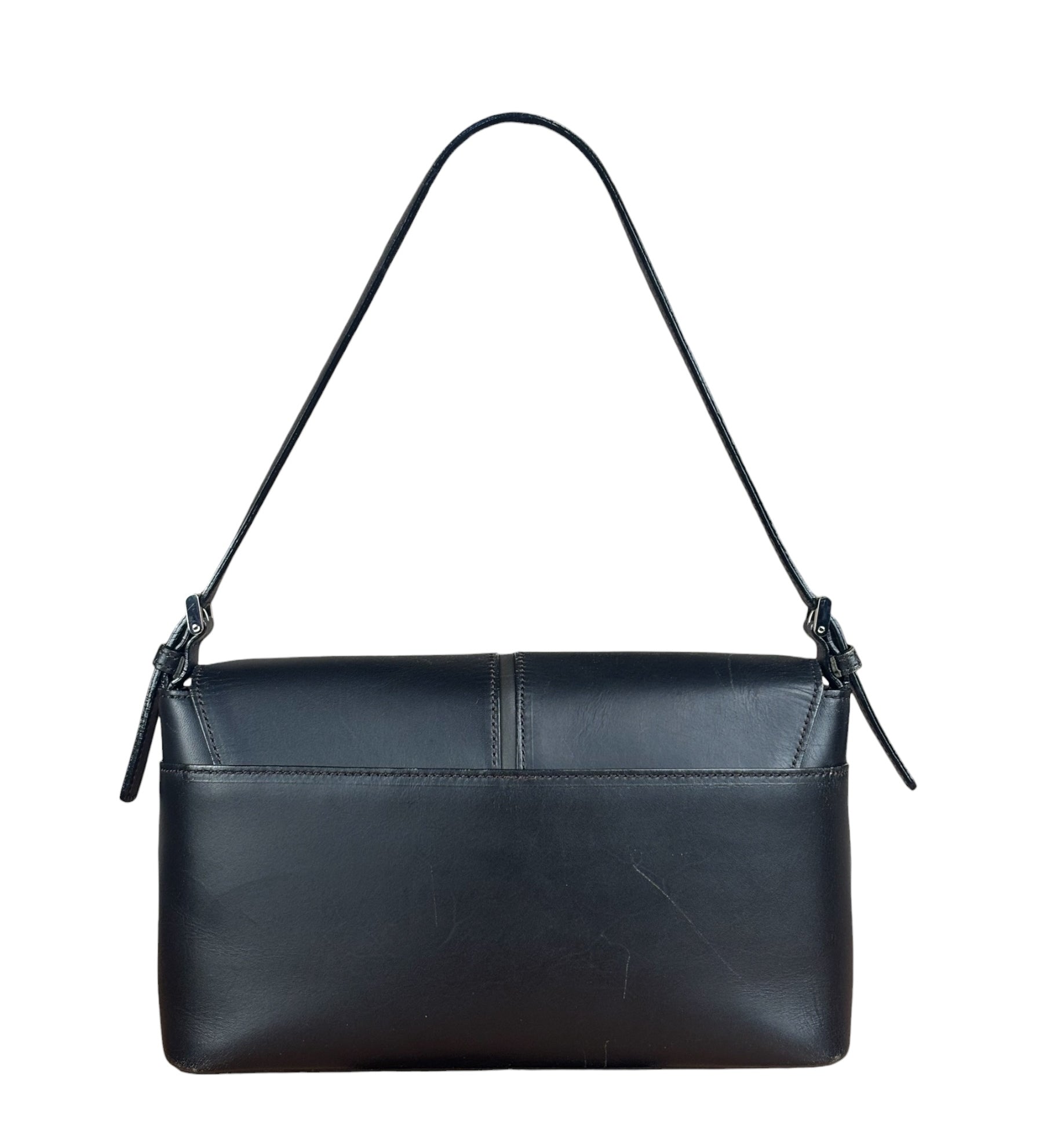 Burberry Vintage Black Leather Flap Shoulder Bag