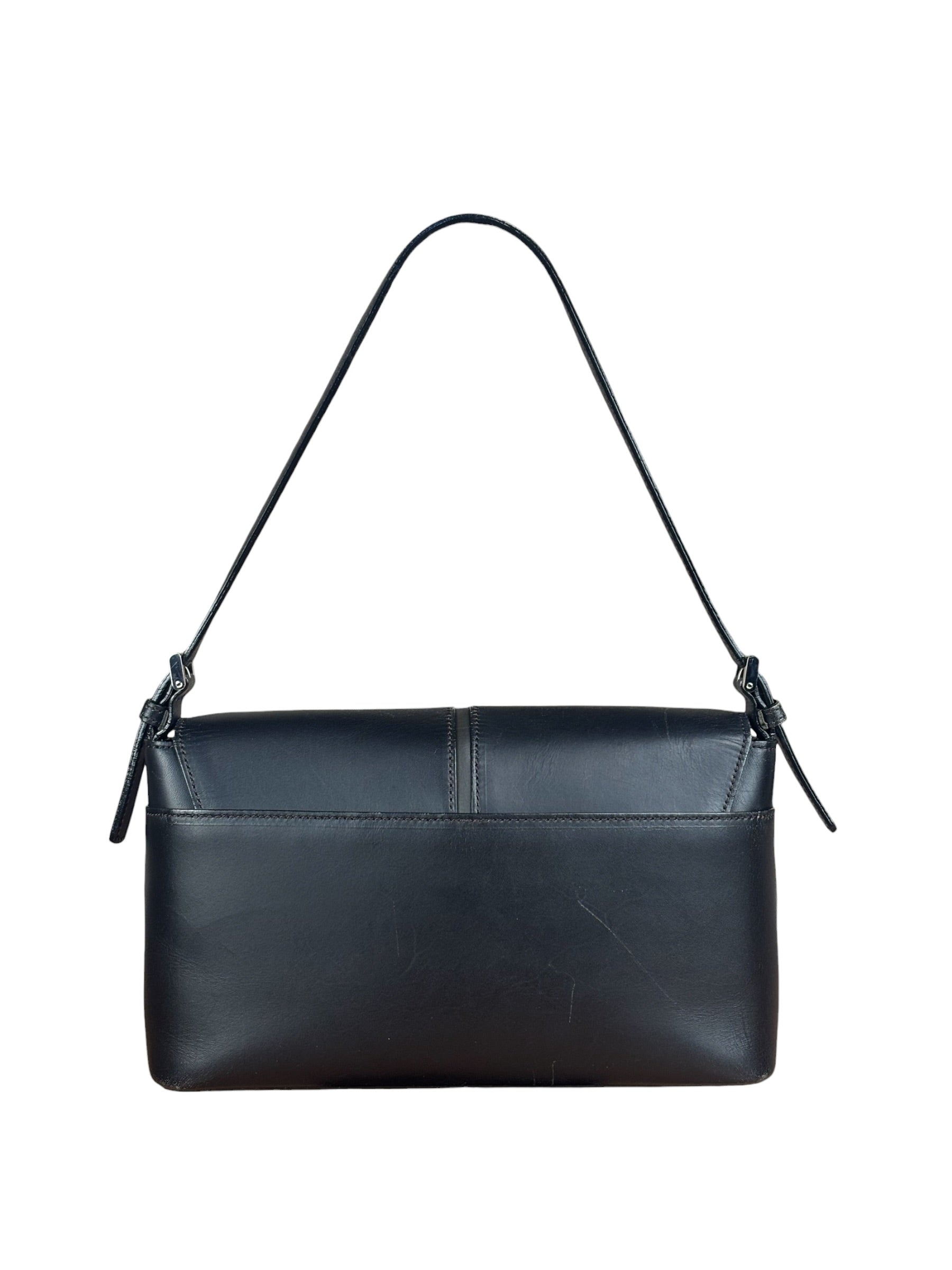 Burberry Vintage Black Leather Flap Shoulder Bag