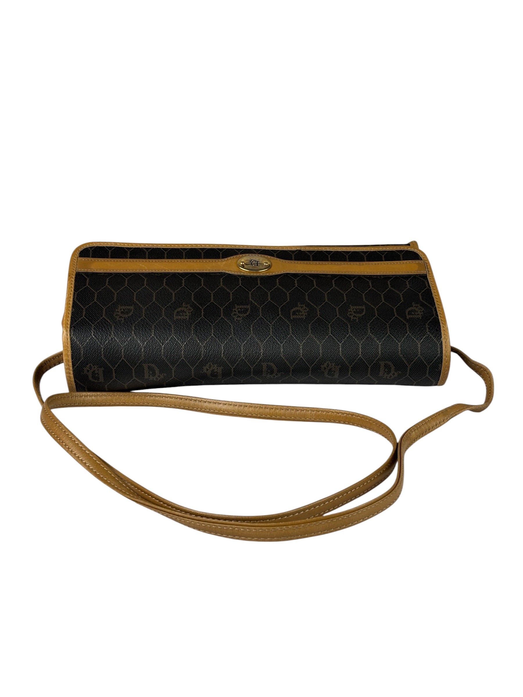 Christian Dior Vintage Brown Leather Honeycomb Shoulder Bag