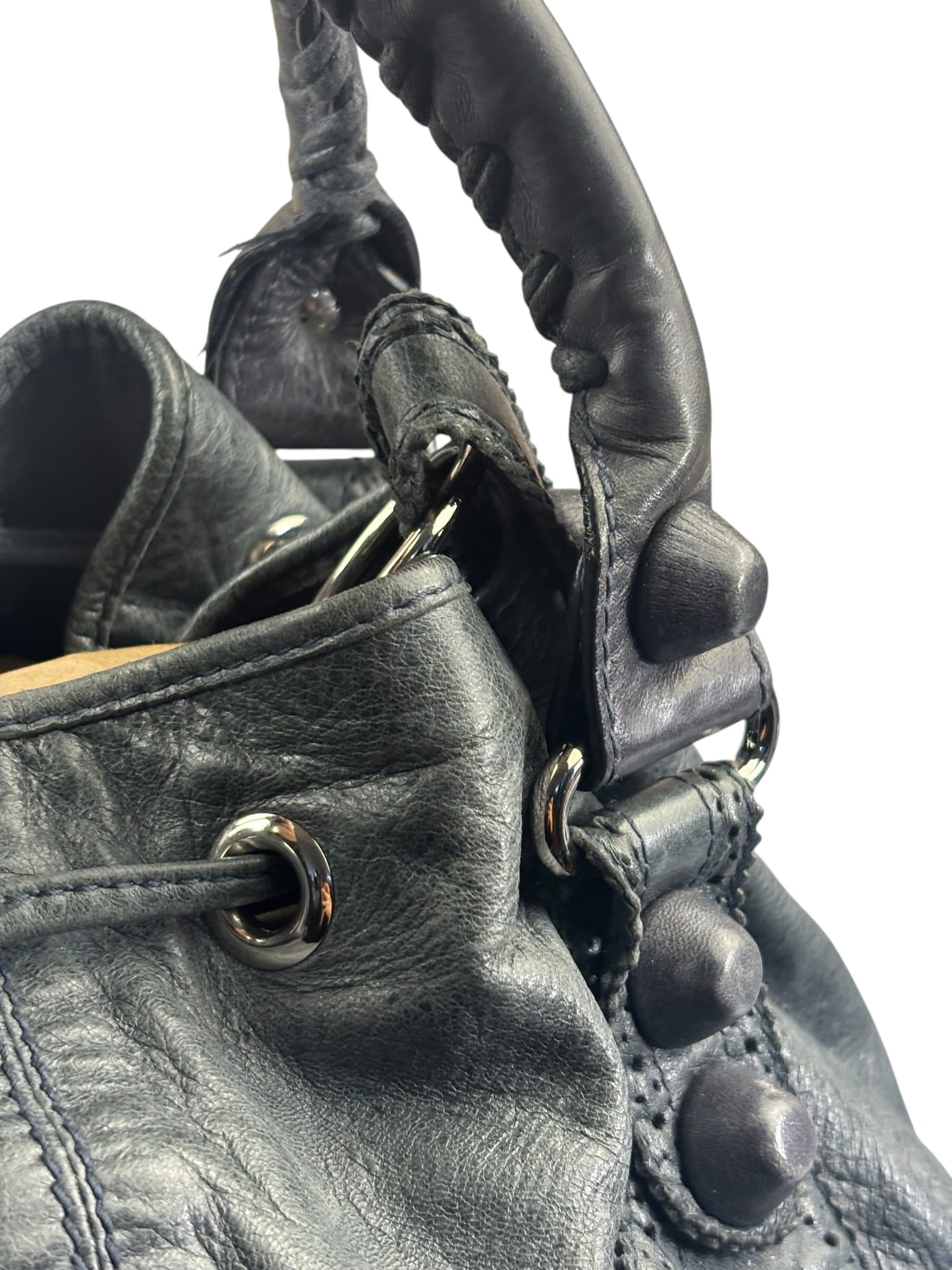 Balenciaga Grey Lambskin Giant Brogues Pompom Two-Way Bag