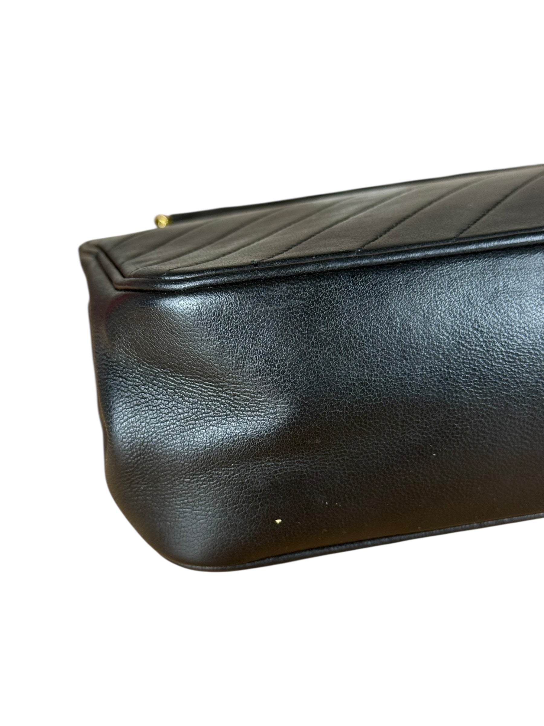 Chanel Vintage Black Chevron Leather Chain Bag