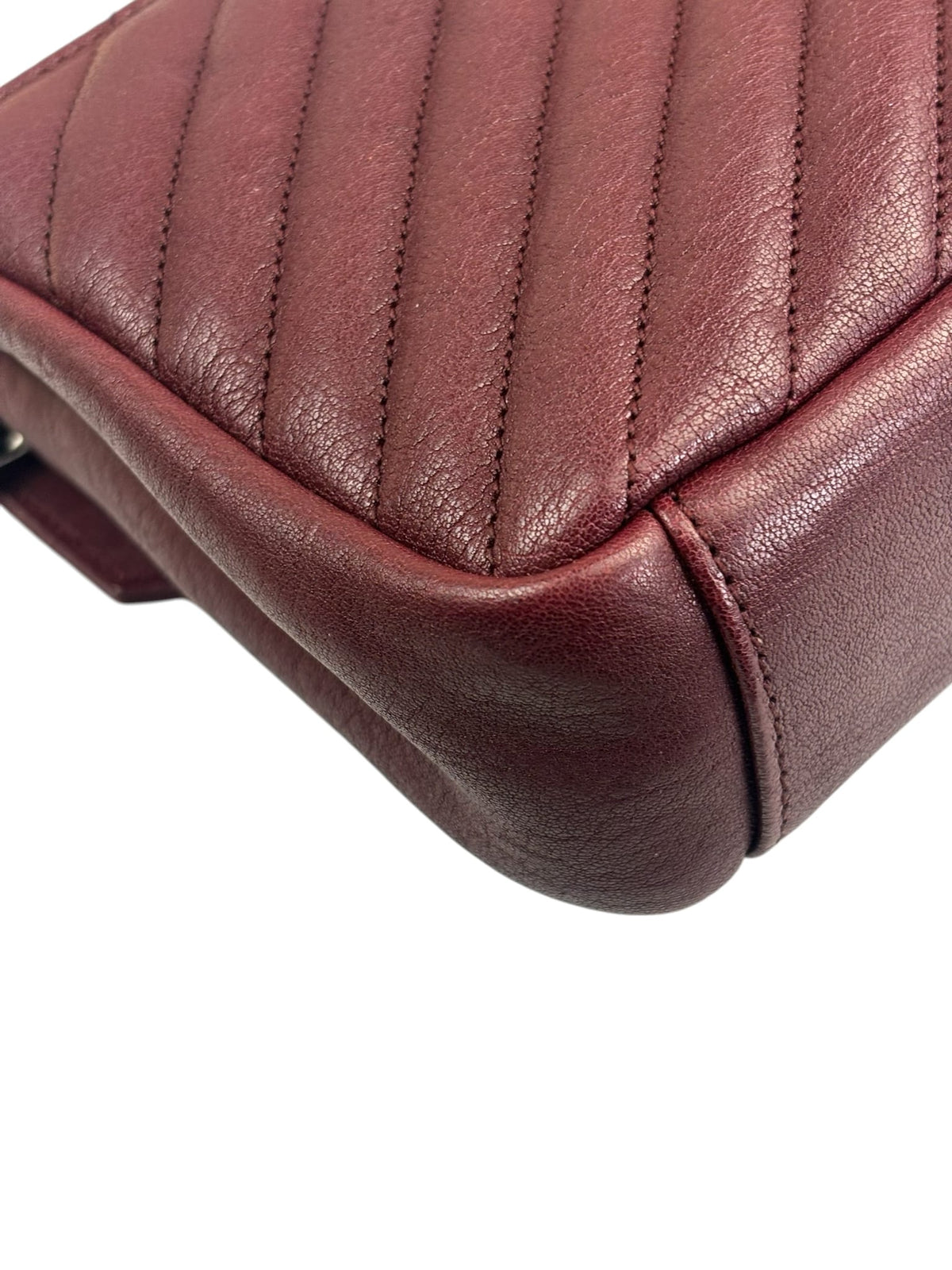 YSL Burgundy Chevron Lambskin Marmont College Two-Way Flap Bag