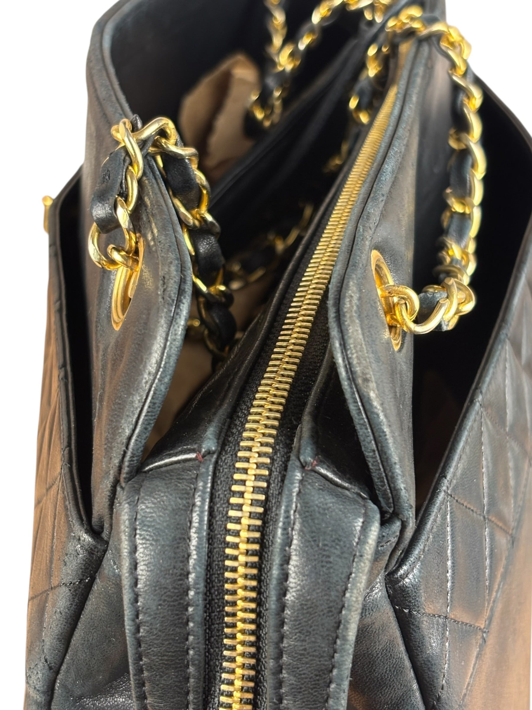 Chanel Vintage Black Quilted Leather Grand Shopping Tote/Shoulder Bag-1990