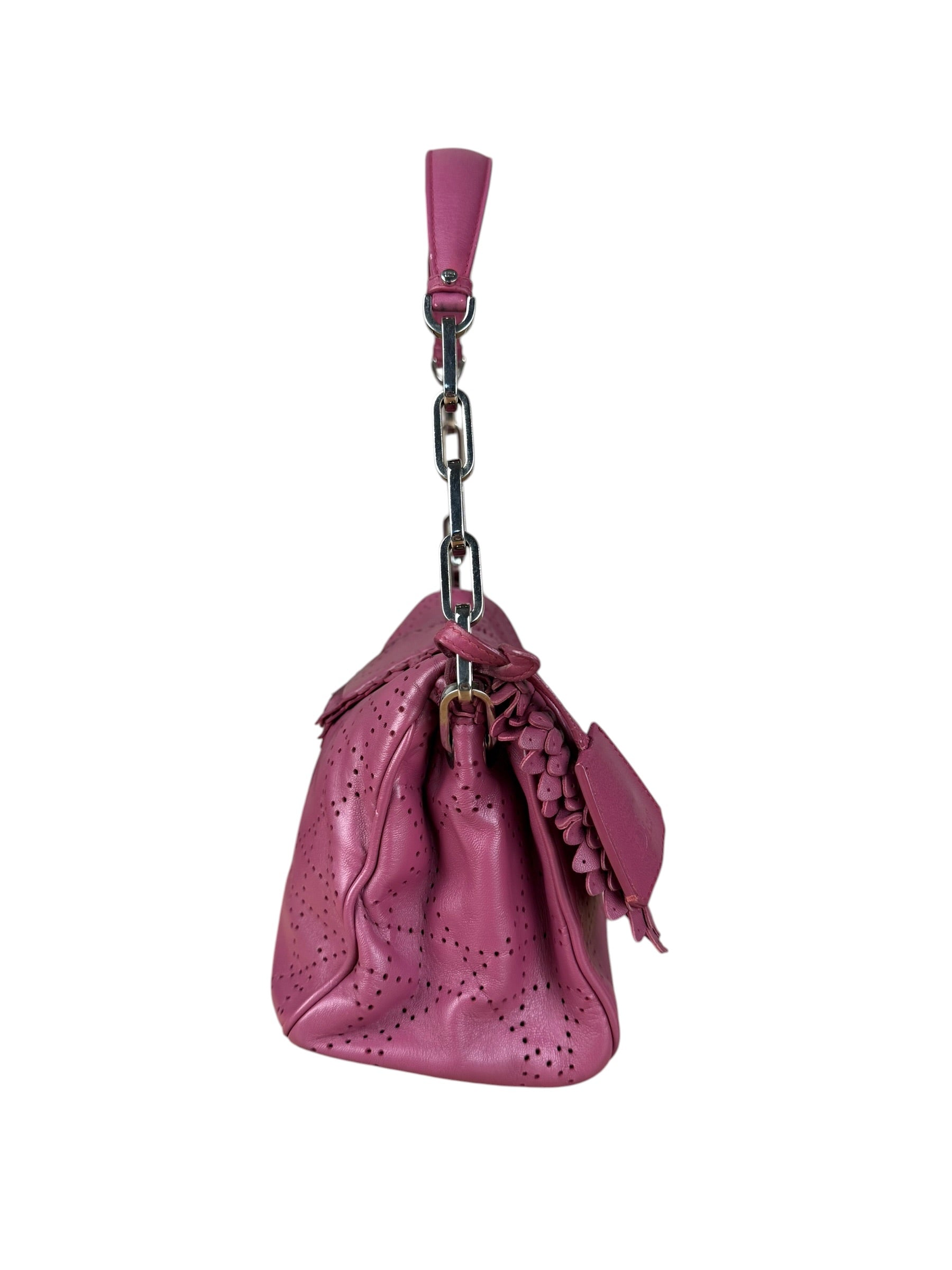 Christian Dior Purple Ruffle Leather New Lock Flap Bag