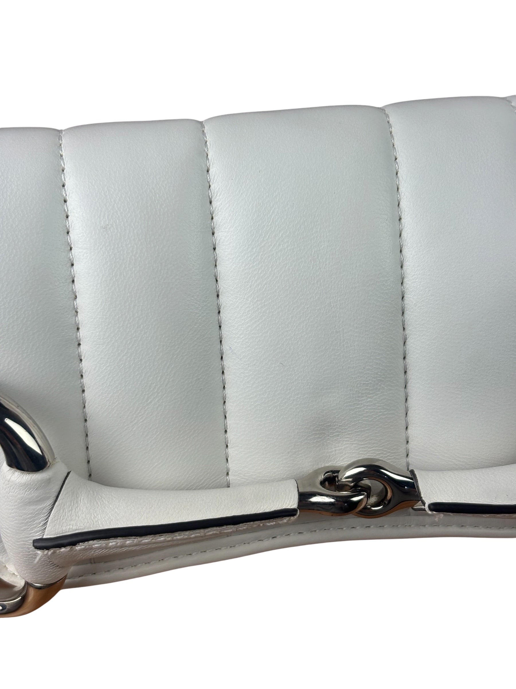 Gucci White Leather Horsebit Shoulder Bag