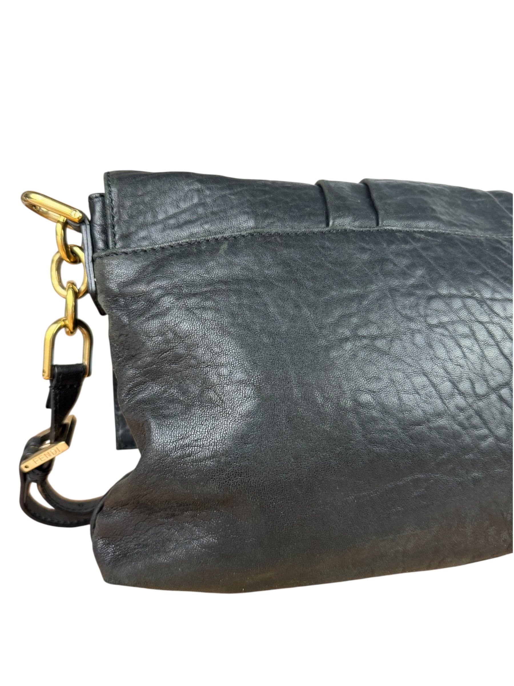 Fendi Black Pebbled Leather Mia Flap Bag