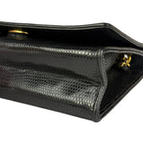 Chanel Vintage Black Lizard Leather Chain Flap Bag 1987
