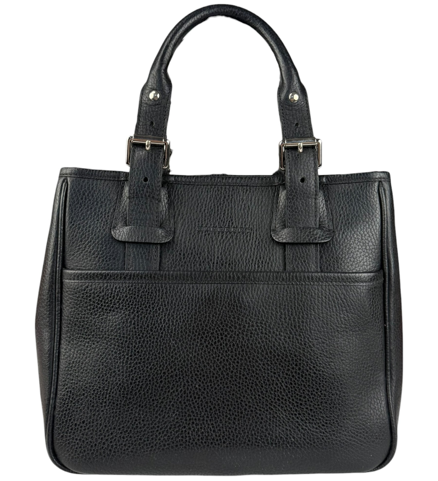 Burberry Black Pebbled Leather Tote Handbag