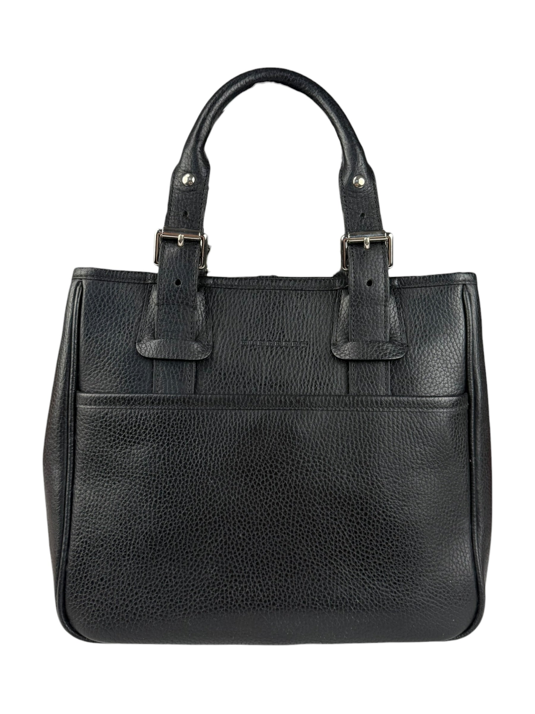 Burberry Black Pebbled Leather Tote Handbag