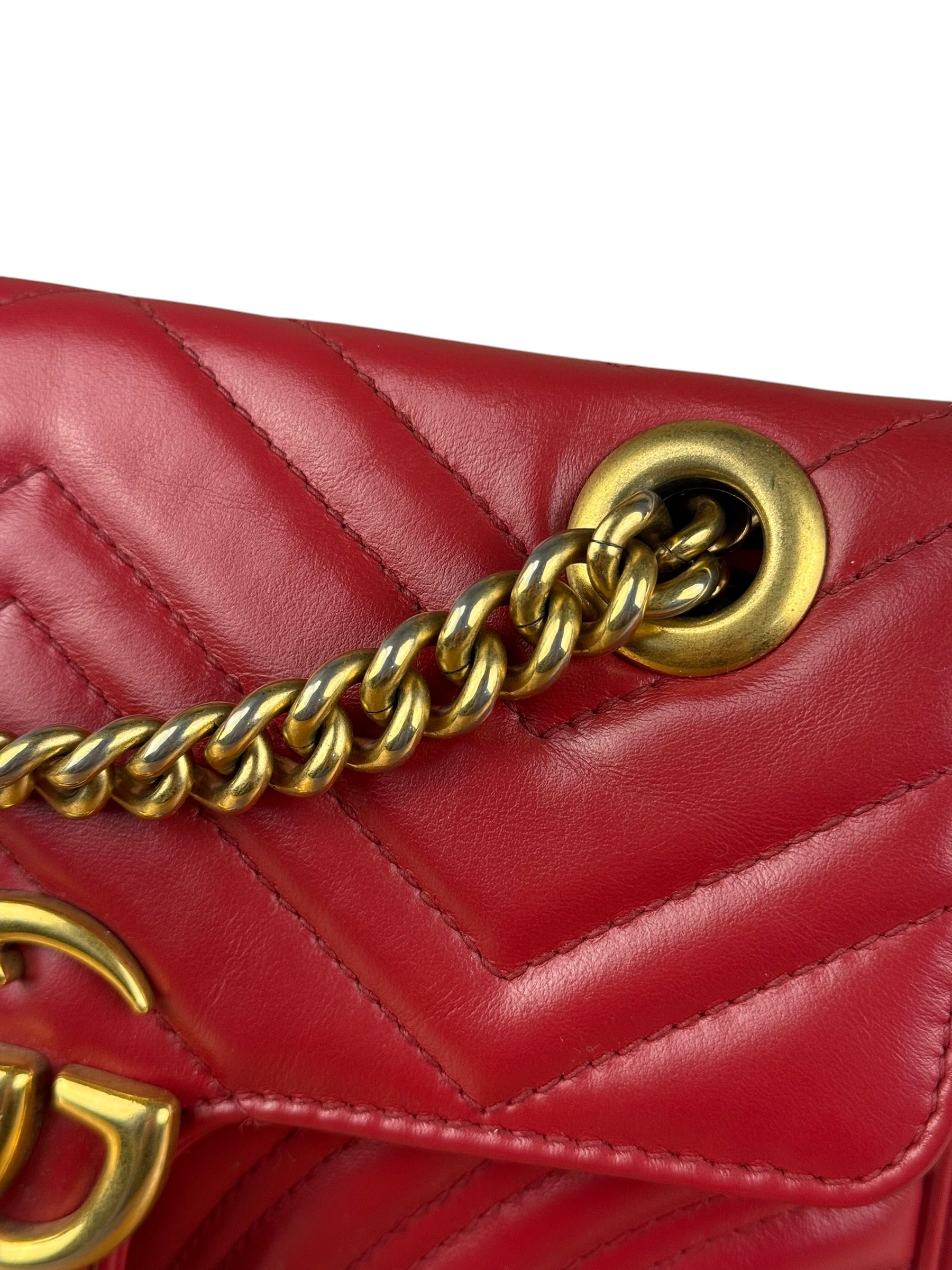 Gucci GG Red Marmont Matelasse Shoulder Bag