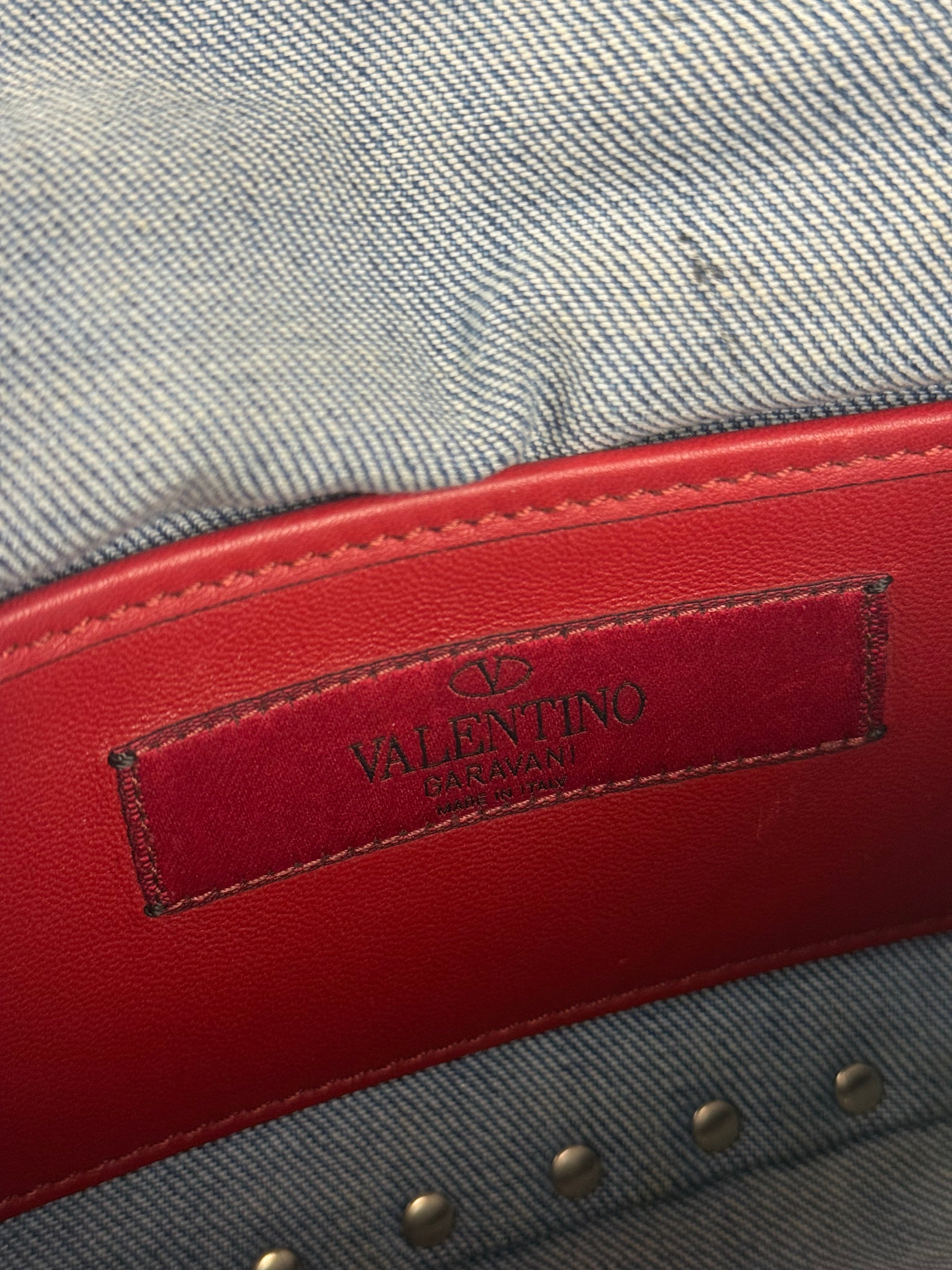 Valentino Garavani Denim Rockstud Spike Shoulder Bag