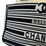Chanel Black/White Leather Trim/Cloth Venise Biarritz Flap Bag 2019