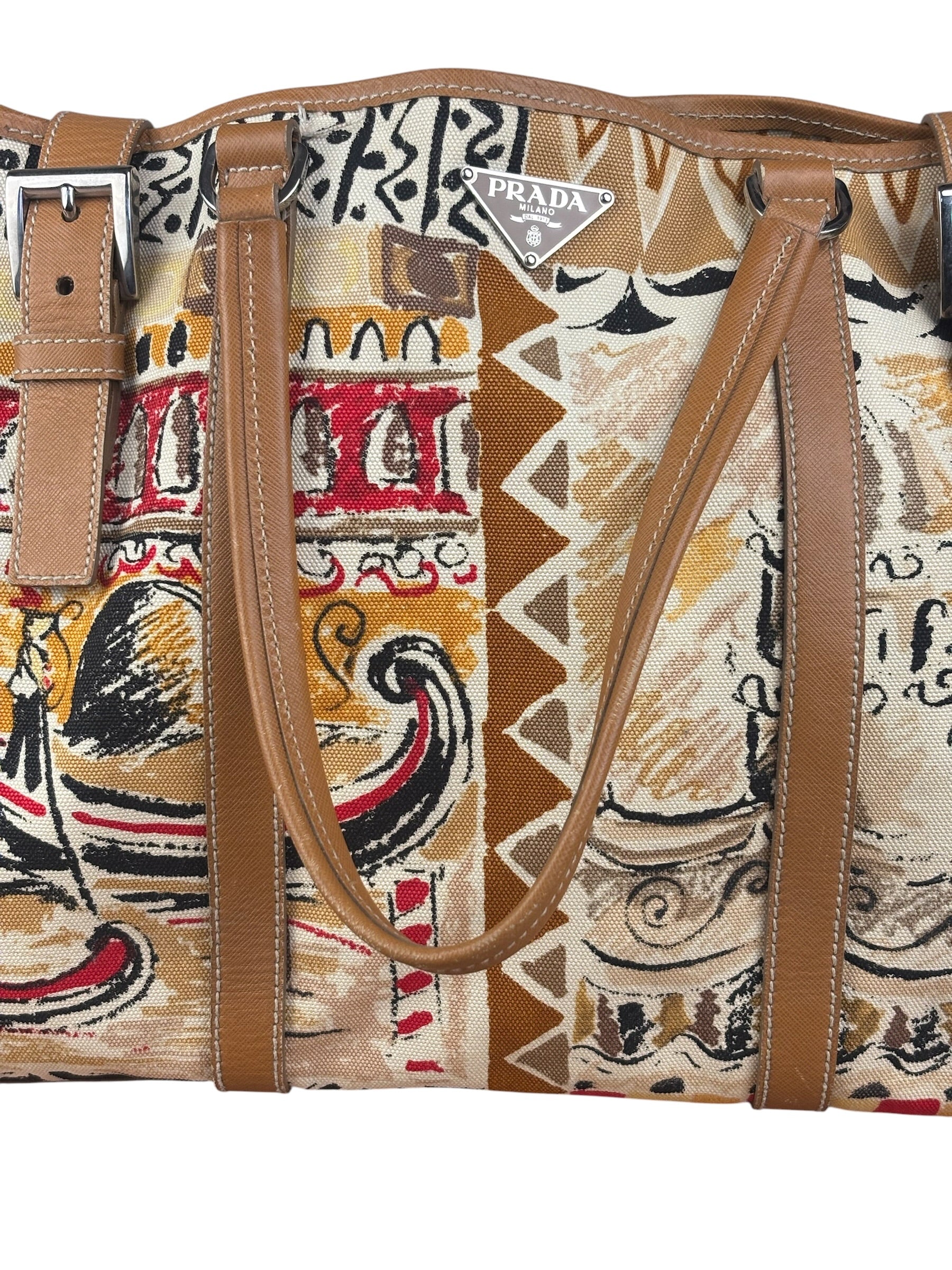 Prada Vintage Limited Edition Venetian Scene Canvas Tote Bag