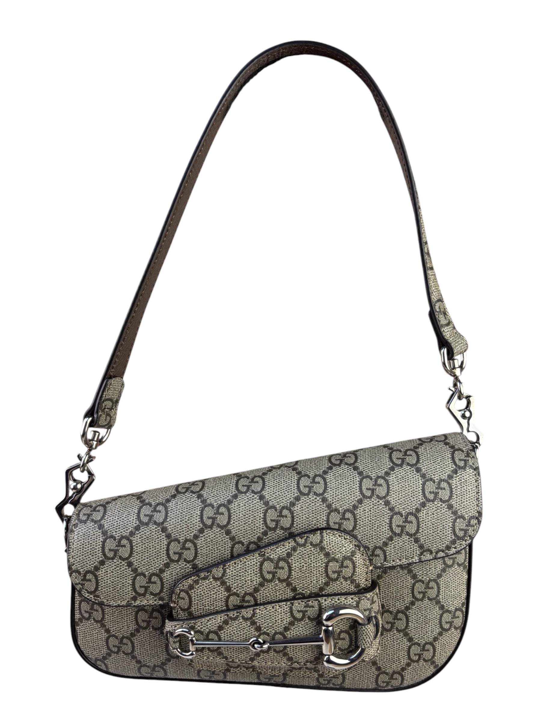 Gucci Beige Leather GG Horsebit 1955 Asymmentric Two-Way Bag
