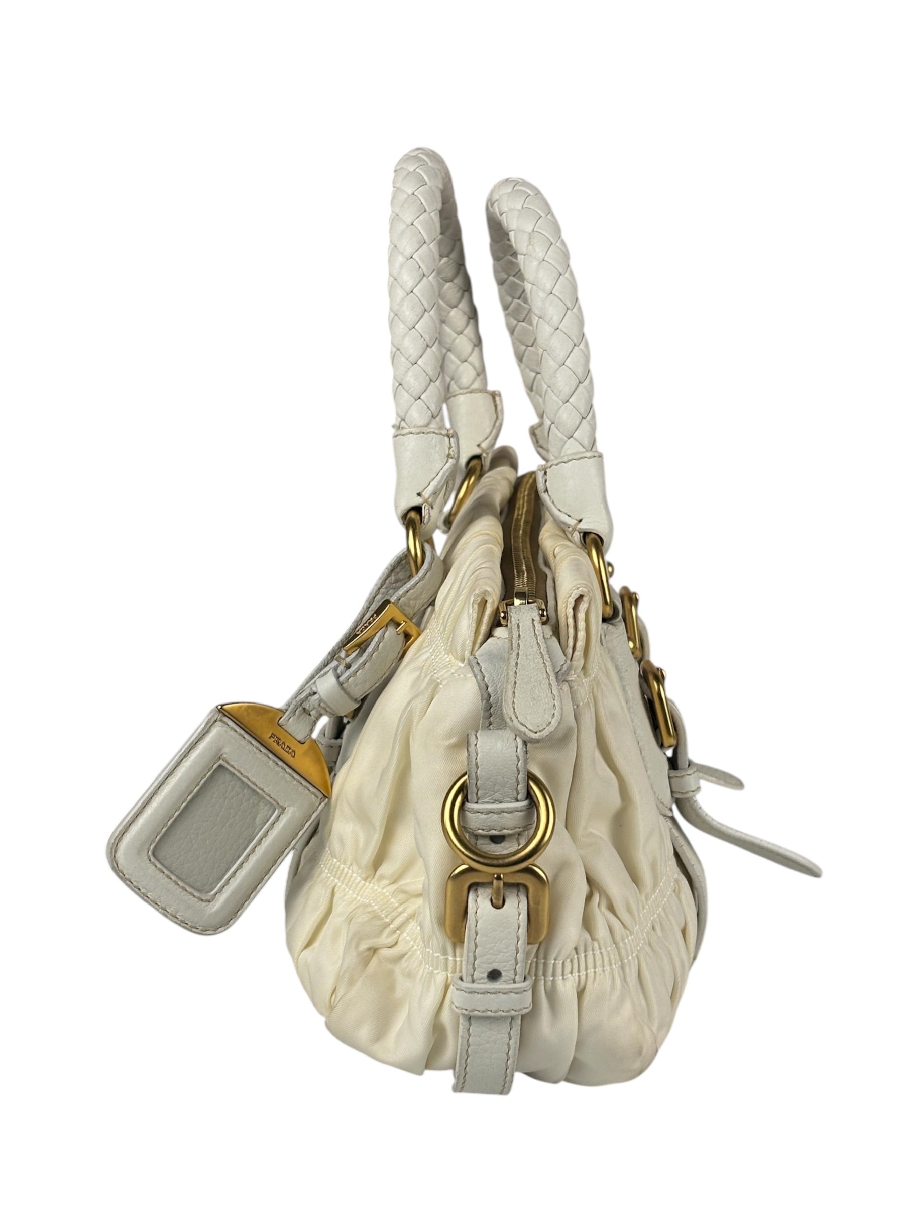 Prada Y2K Ivory Gaufre Nylon Woven Leather 2Way Mini Handbag