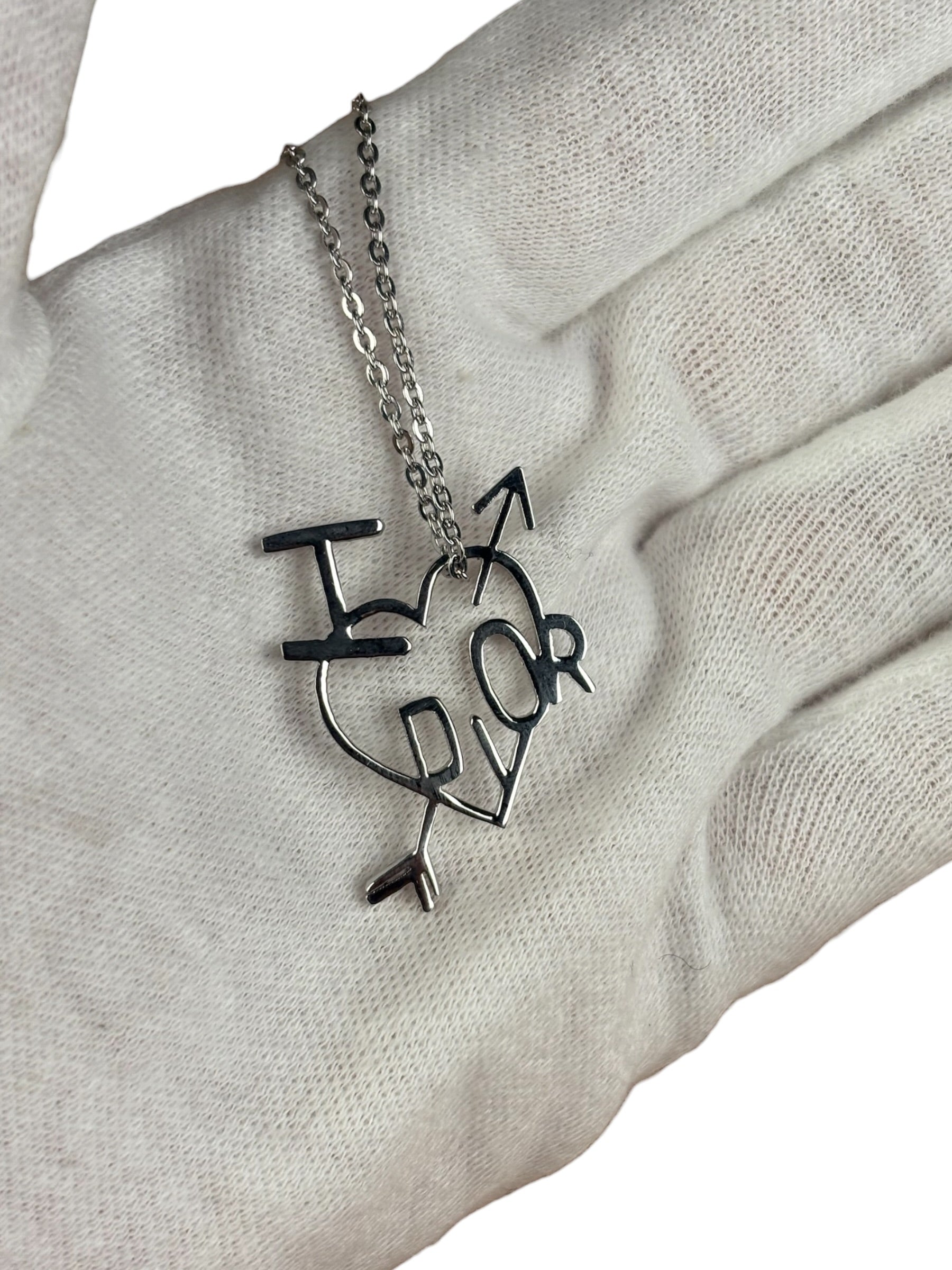 Christian Dior Vintage Silver "I Heart Dior" Necklace