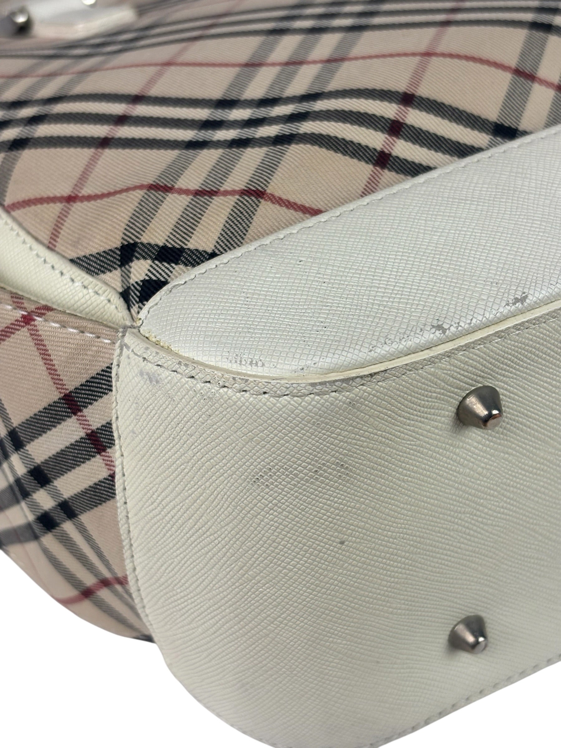 Burberry White Leather Trim Nova Check Shoulder Bag