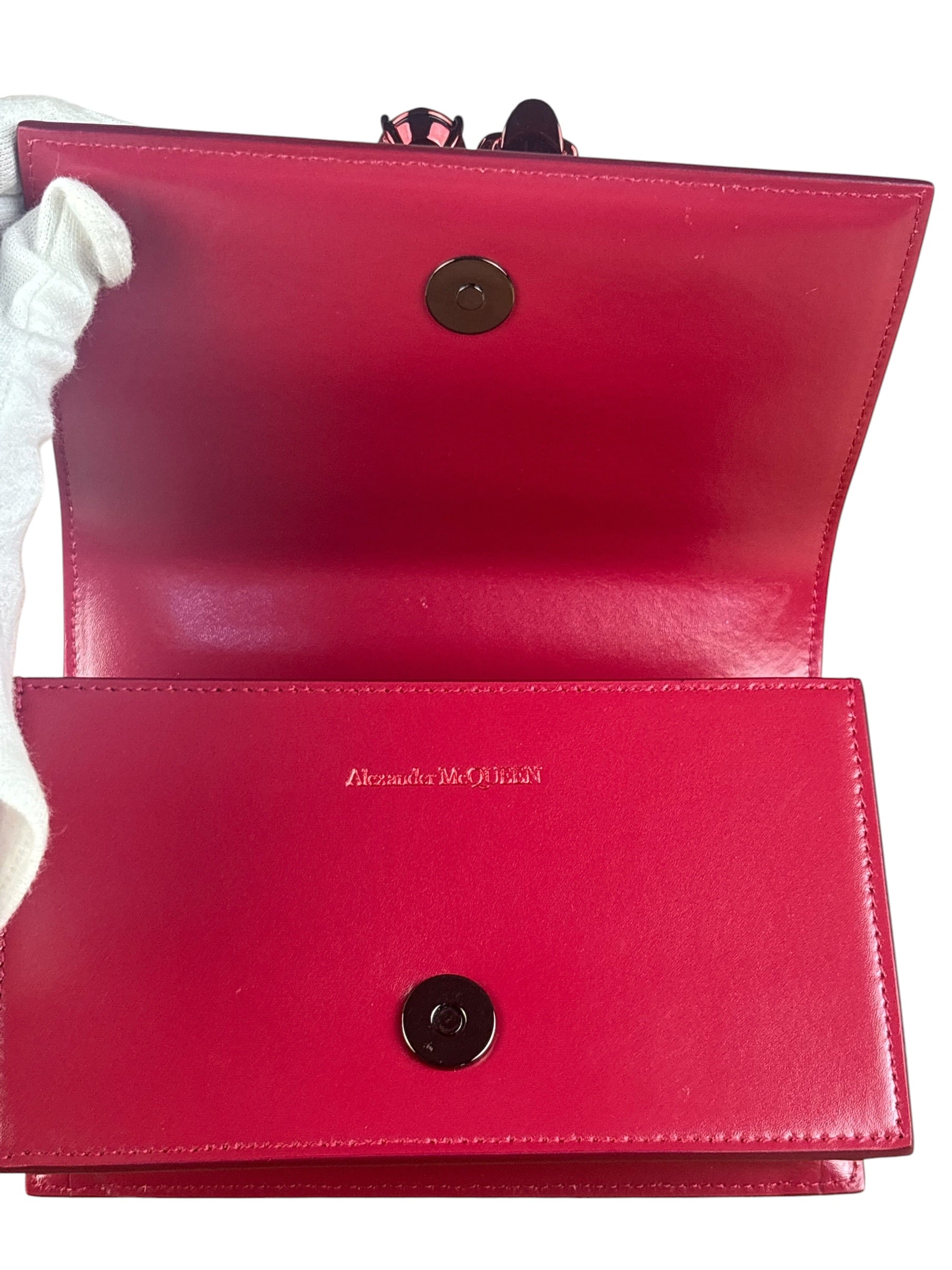 Alexander McQueen Red Leather Mini Jeweled Knuckle Shoulder Bag