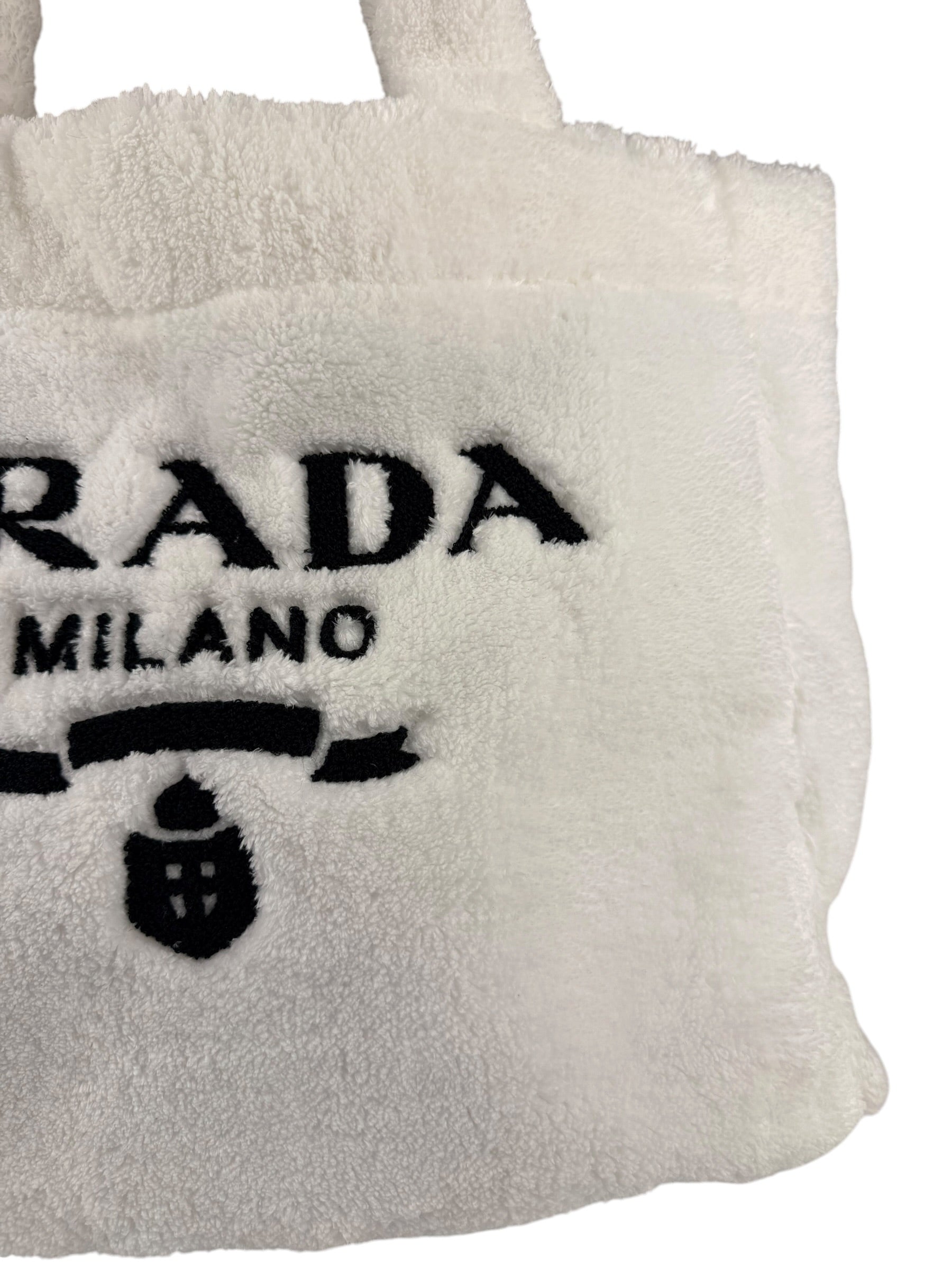 Prada White Terry Cloth Spugna Tote Bag