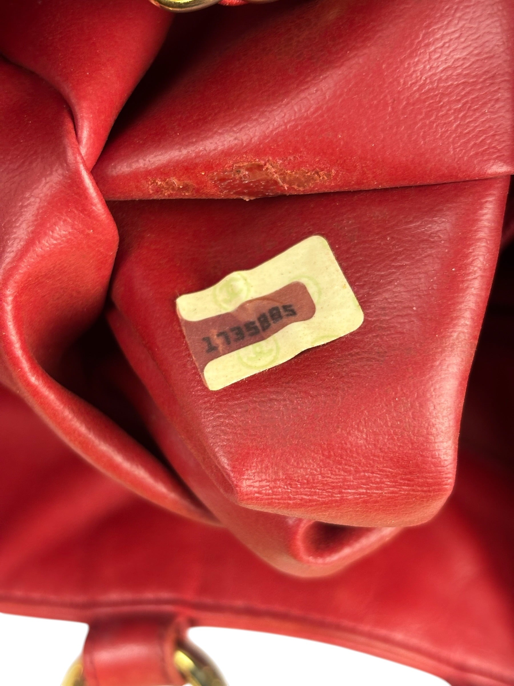 Chanel Vintage Beige/Red Leather Trim Drawstring Bucket Bag 1989